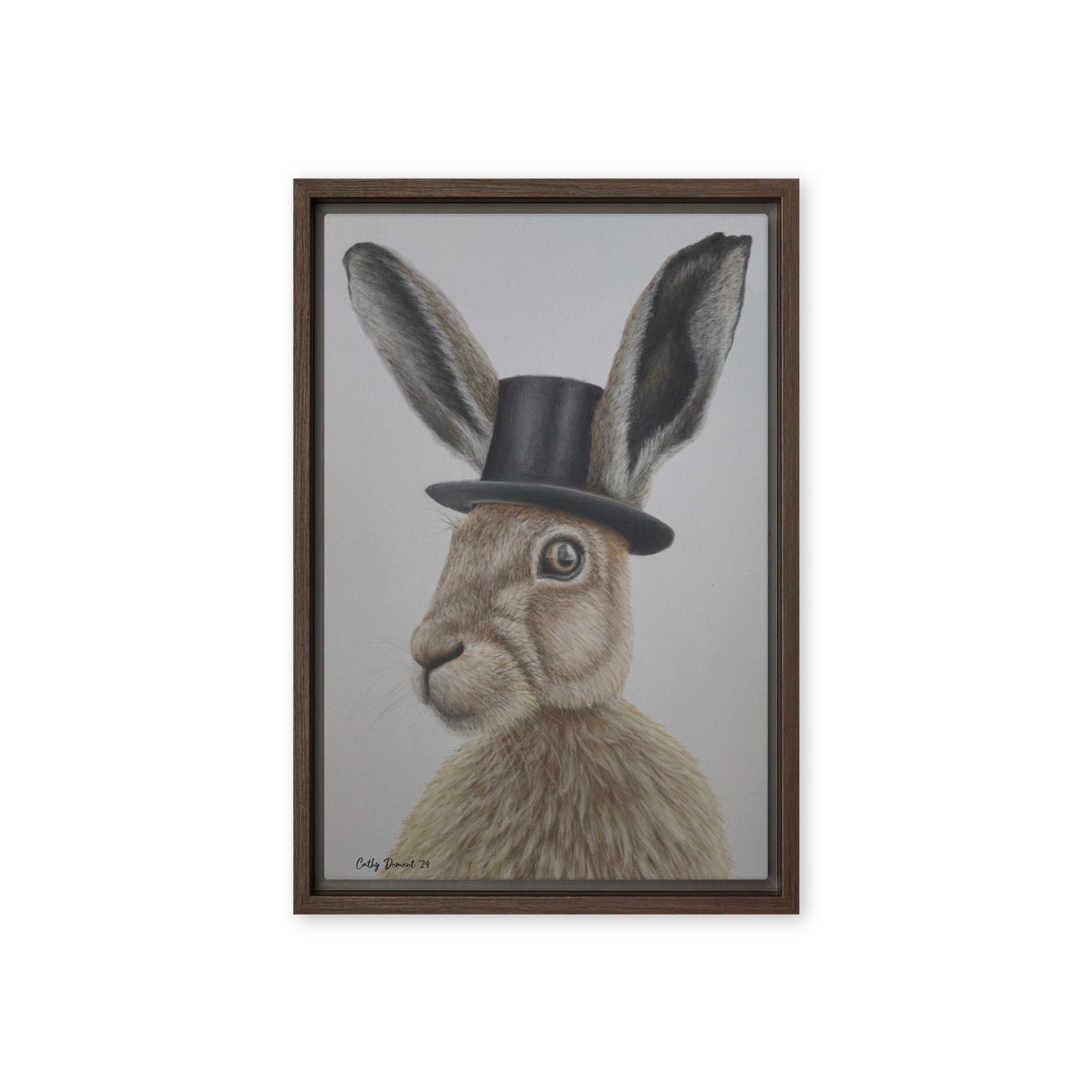 Framed Canvas Print - Dapper Aristohare - Whimsical Rabbit in Top Hat Artwork by Cathy Dement, Wall Art