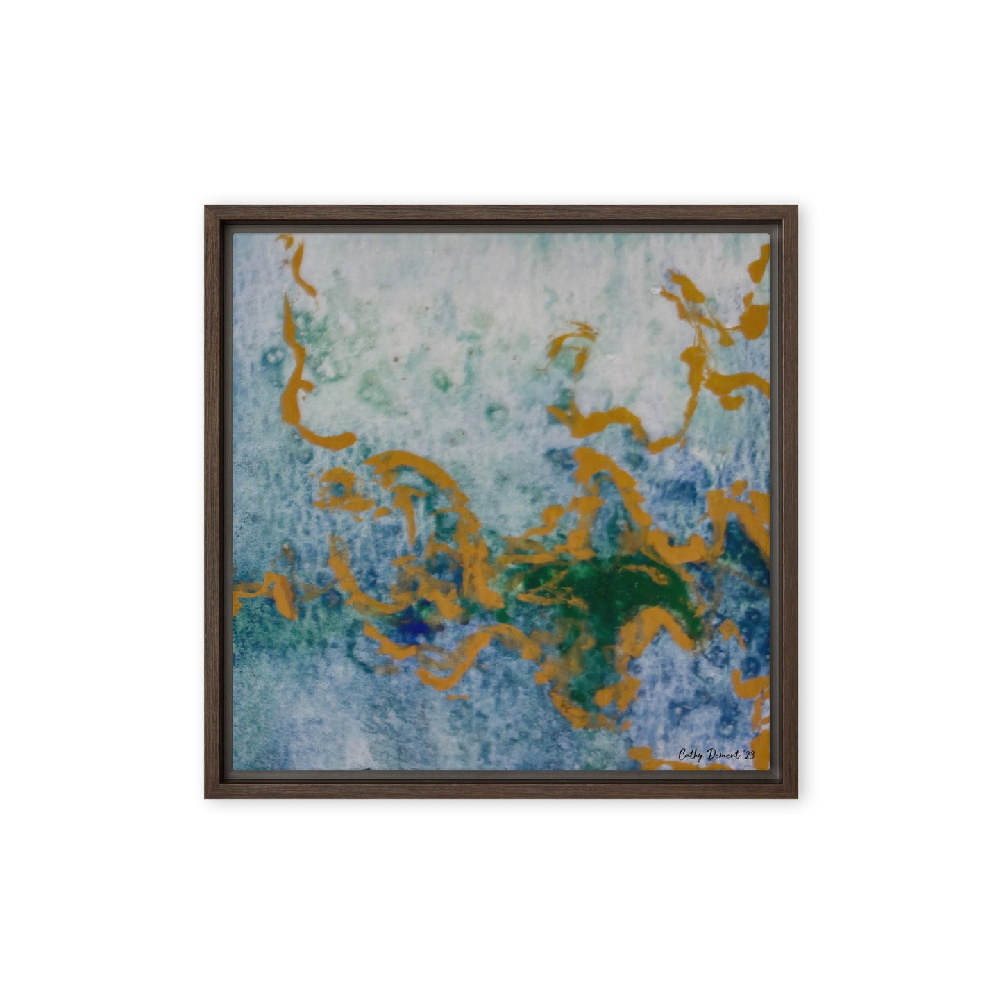 Framed Canvas Print - Celestial Dreamscape #1 - Abstract Watercolor, Blue, Green, and Gold Print, Wall Art