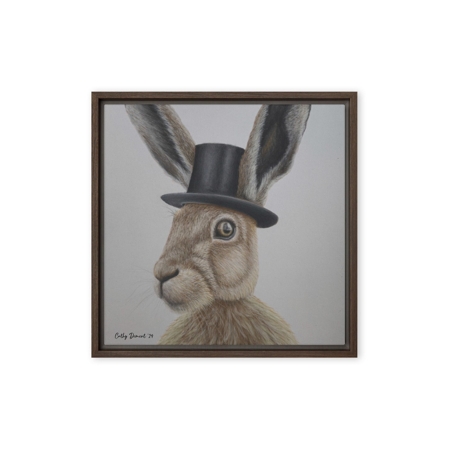 Framed Canvas Print - Dapper Aristohare - Whimsical Rabbit in Top Hat Artwork by Cathy Dement, Wall Art