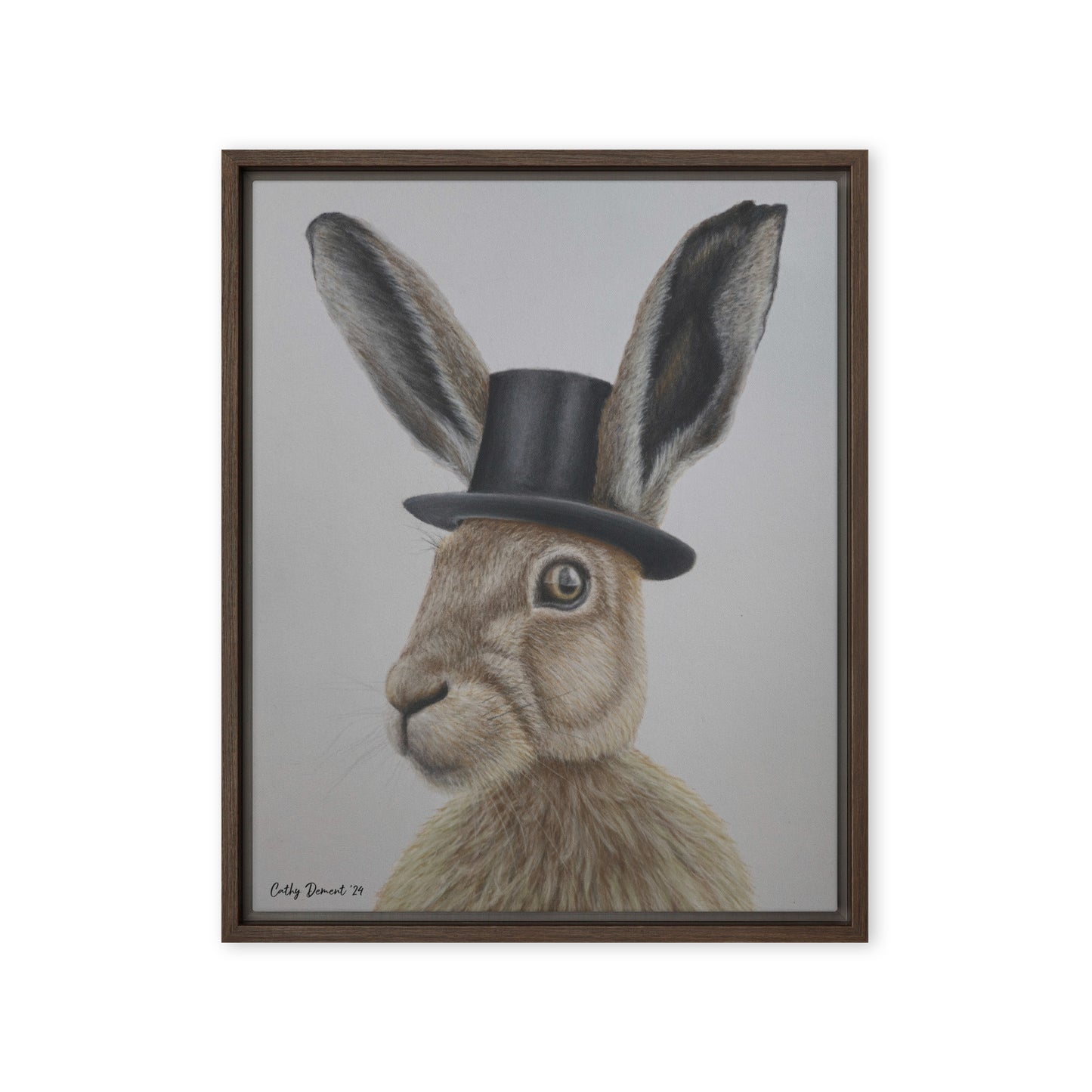 Framed Canvas Print - Dapper Aristohare - Whimsical Rabbit in Top Hat Artwork by Cathy Dement, Wall Art