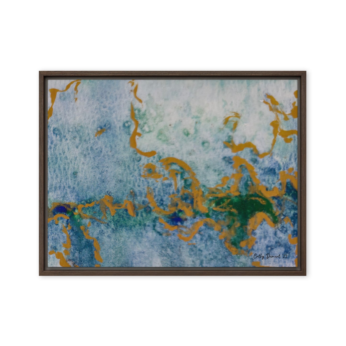 Framed Canvas Print - Celestial Dreamscape #1 - Abstract Watercolor, Blue, Green, and Gold Print, Wall Art