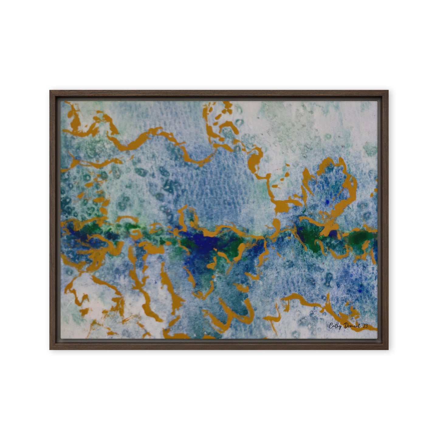 Framed Canvas Print - Celestial Dreamscape #2 - Abstract Watercolor, Blue, Green, and Gold Print, Wall Art