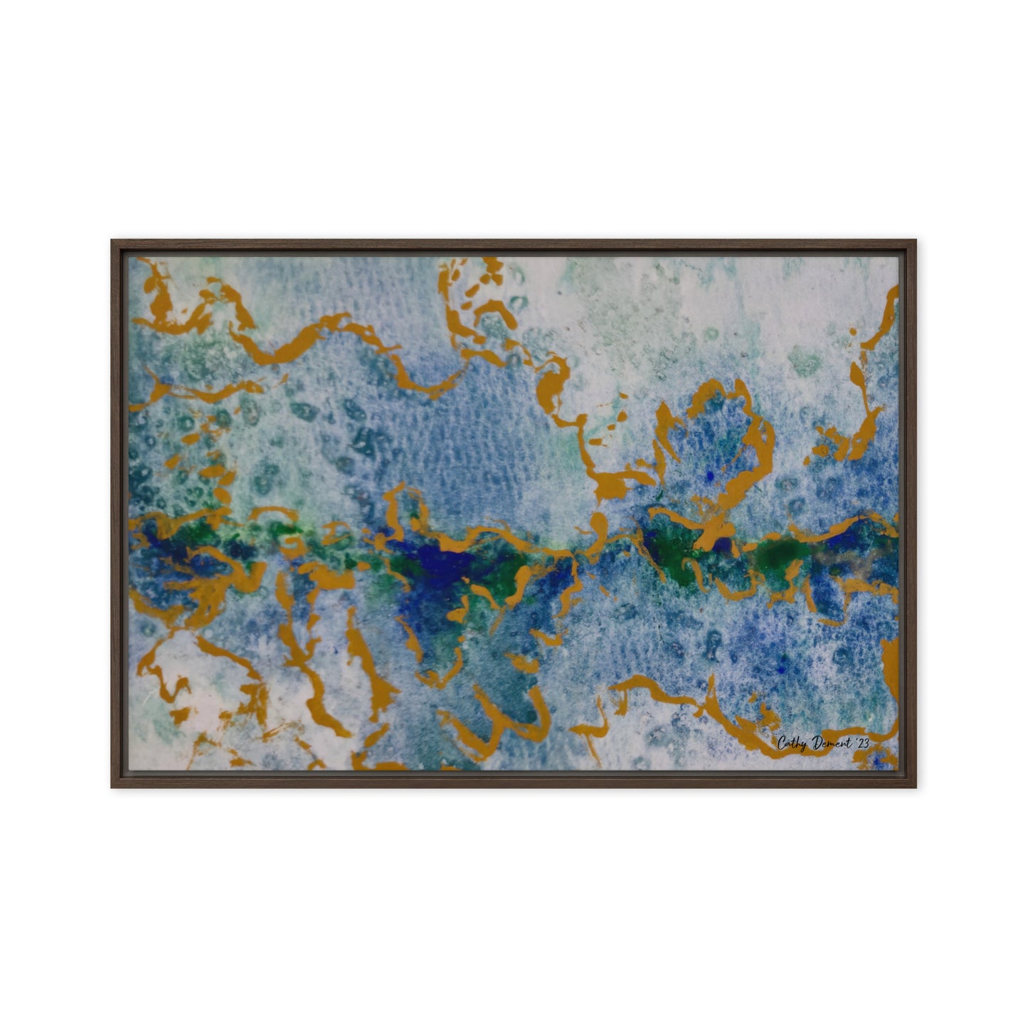 Framed Canvas Print - Celestial Dreamscape #2 - Abstract Watercolor, Blue, Green, and Gold Print, Wall Art