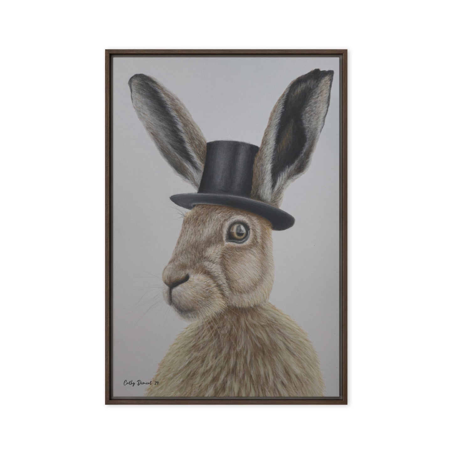 Framed Canvas Print - Dapper Aristohare - Whimsical Rabbit in Top Hat Artwork by Cathy Dement, Wall Art