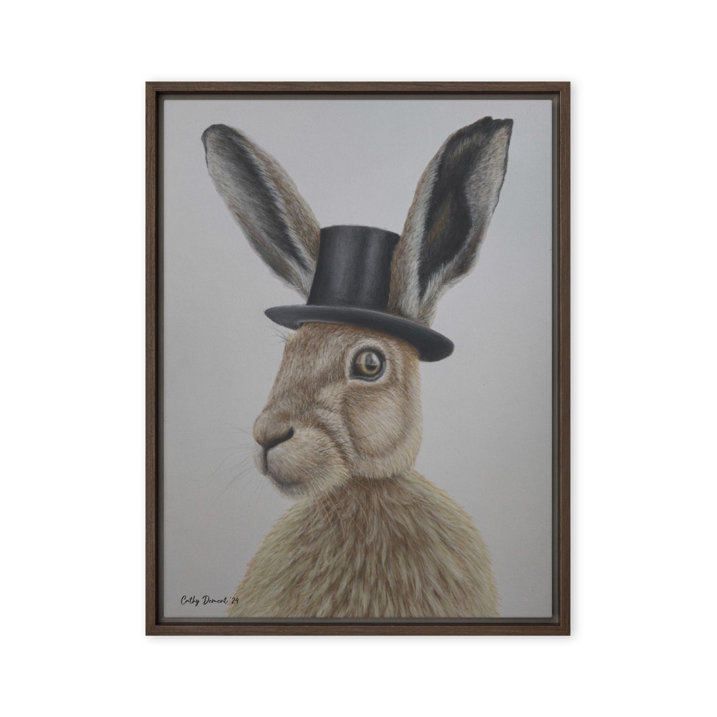 Framed Canvas Print - Dapper Aristohare - Whimsical Rabbit in Top Hat Artwork by Cathy Dement, Wall Art