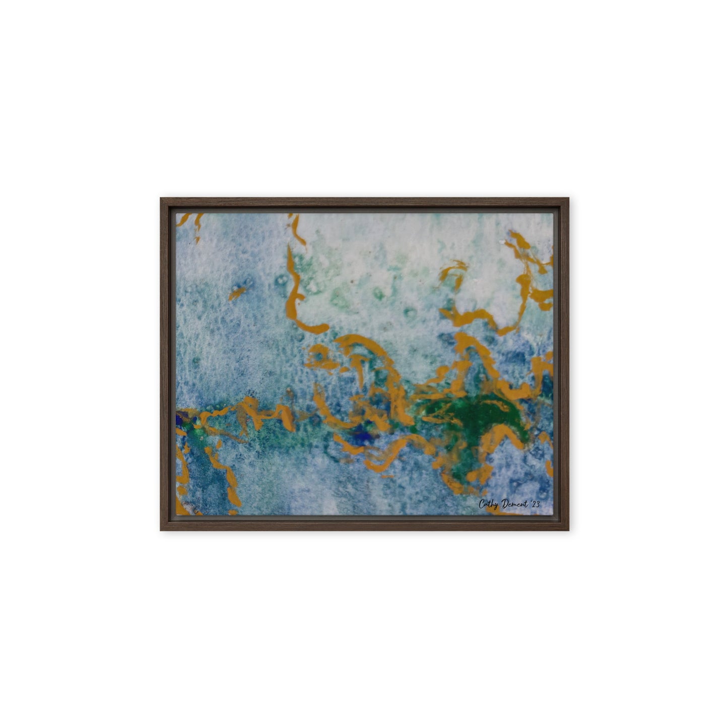 Framed Canvas Print - Celestial Dreamscape #1 - Abstract Watercolor, Blue, Green, and Gold Print, Wall Art