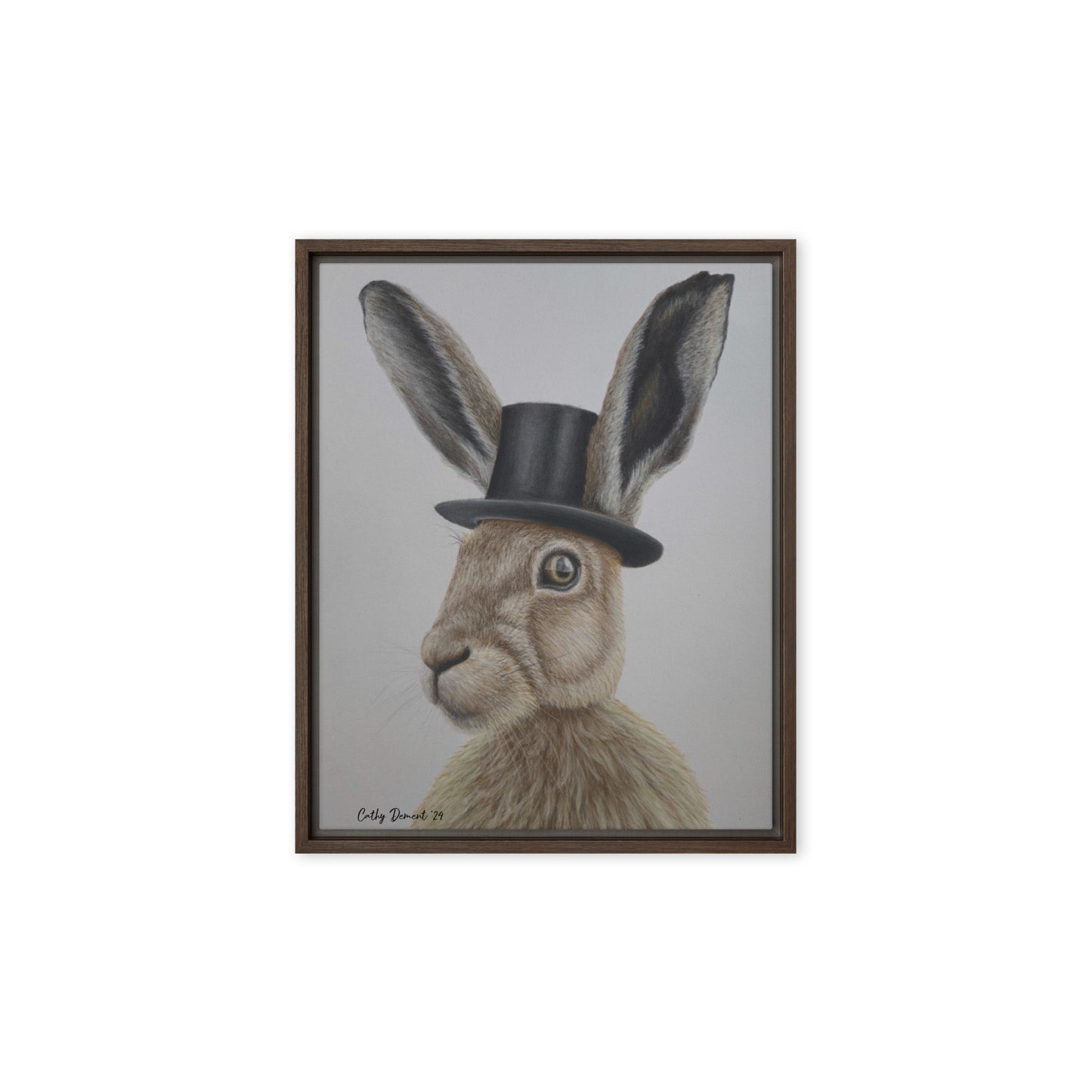 Framed Canvas Print - Dapper Aristohare - Whimsical Rabbit in Top Hat Artwork by Cathy Dement, Wall Art