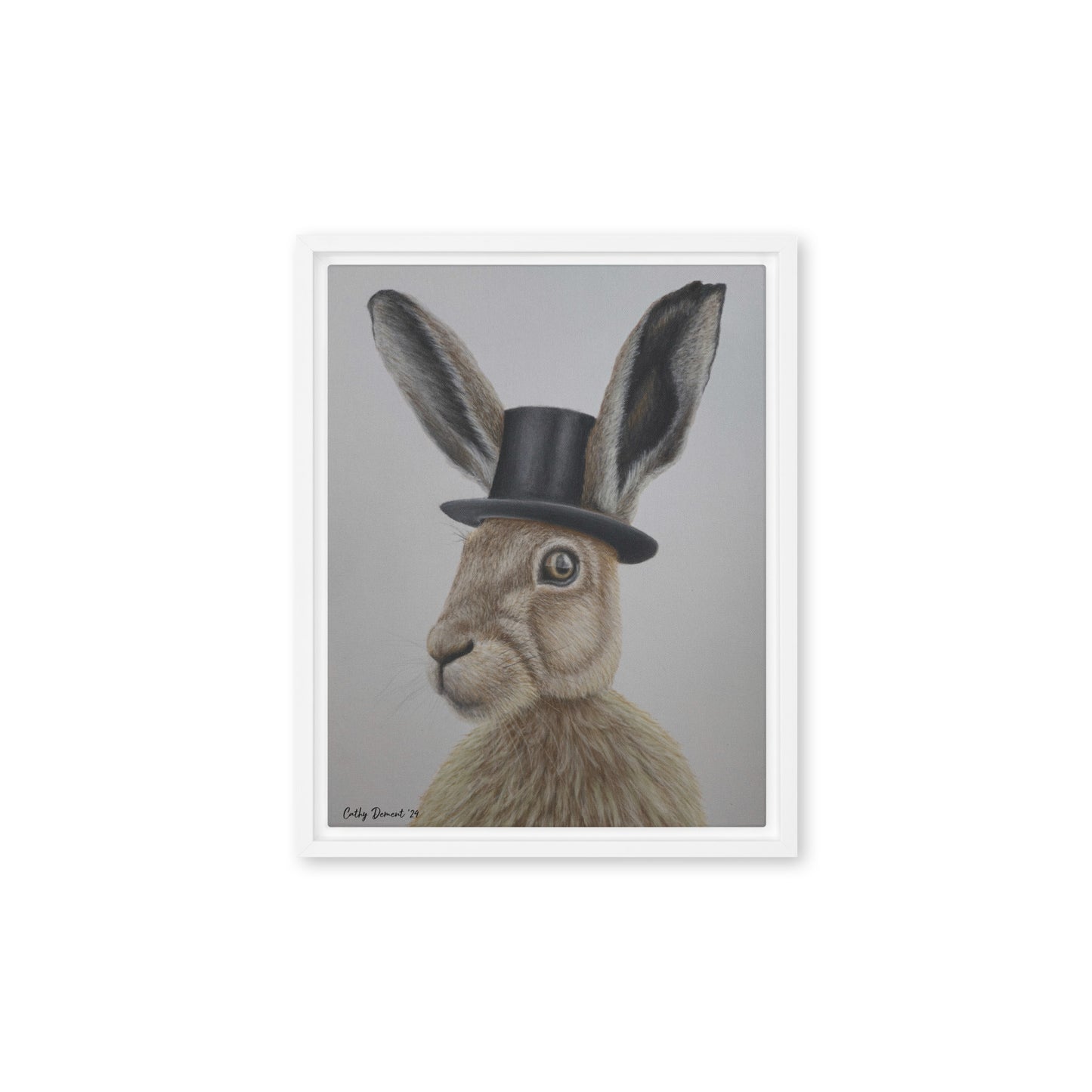 Framed Canvas Print - Dapper Aristohare - Whimsical Rabbit in Top Hat Artwork by Cathy Dement, Wall Art