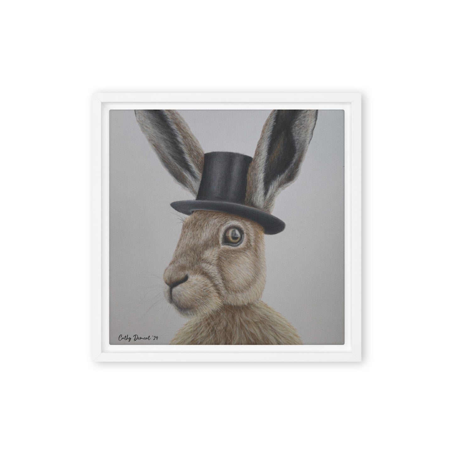 Framed Canvas Print - Dapper Aristohare - Whimsical Rabbit in Top Hat Artwork by Cathy Dement, Wall Art