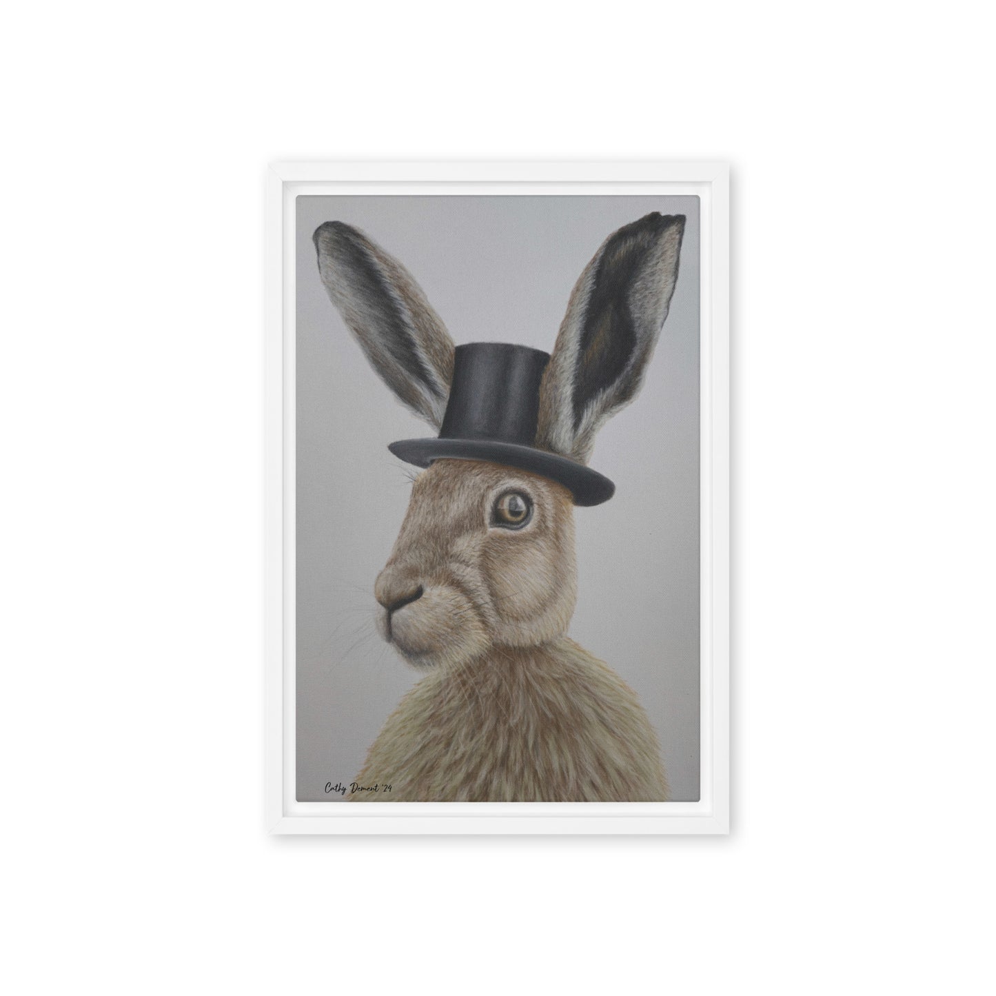 Framed Canvas Print - Dapper Aristohare - Whimsical Rabbit in Top Hat Artwork by Cathy Dement, Wall Art