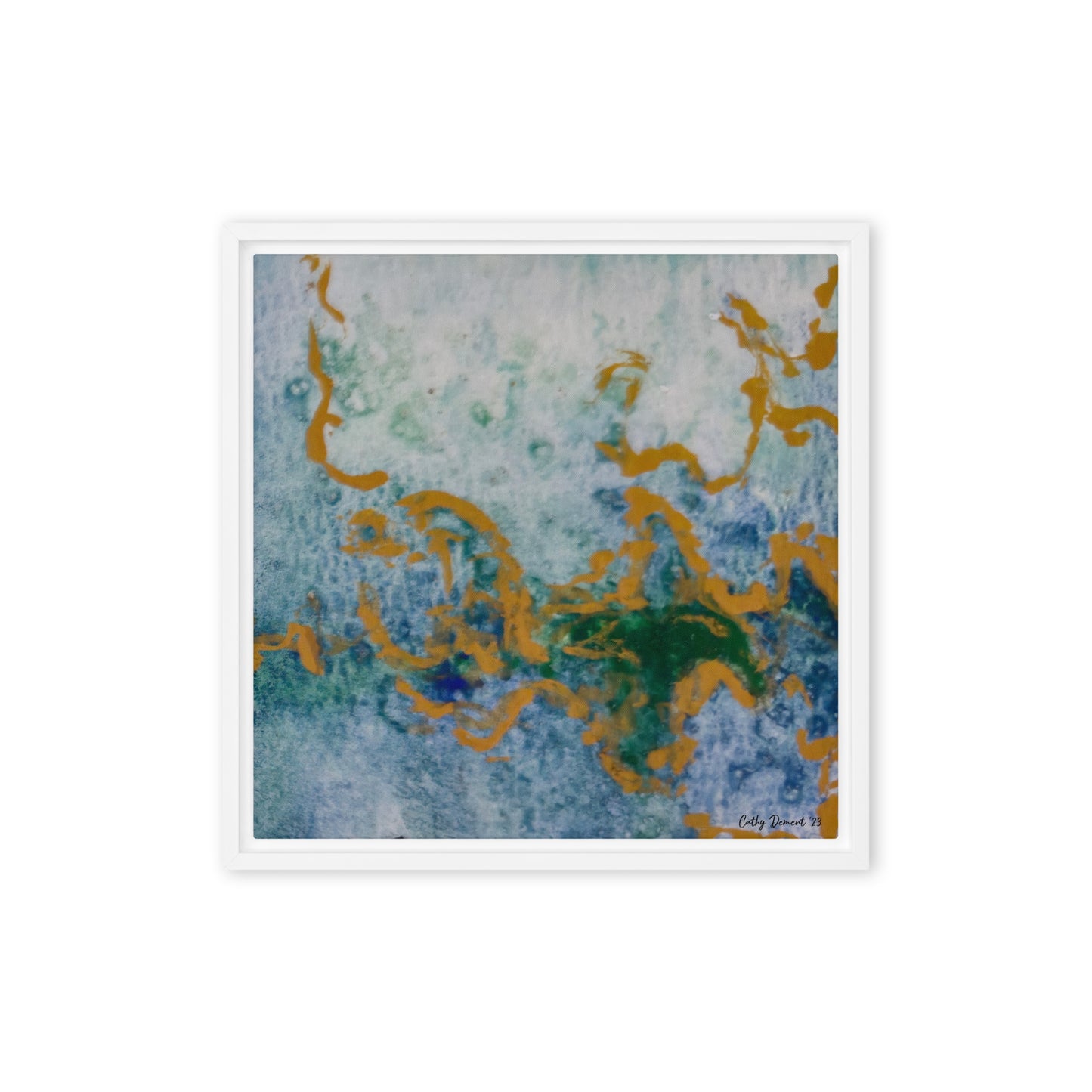 Framed Canvas Print - Celestial Dreamscape #1 - Abstract Watercolor, Blue, Green, and Gold Print, Wall Art