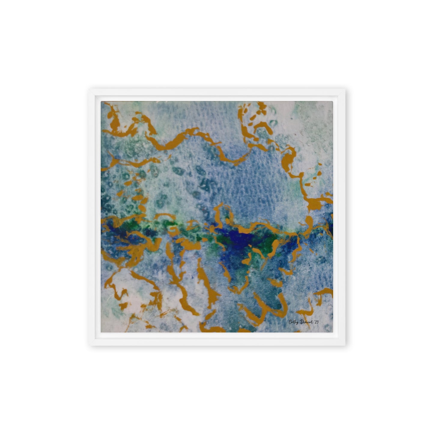 Framed Canvas Print - Celestial Dreamscape #2 - Abstract Watercolor, Blue, Green, and Gold Print, Wall Art