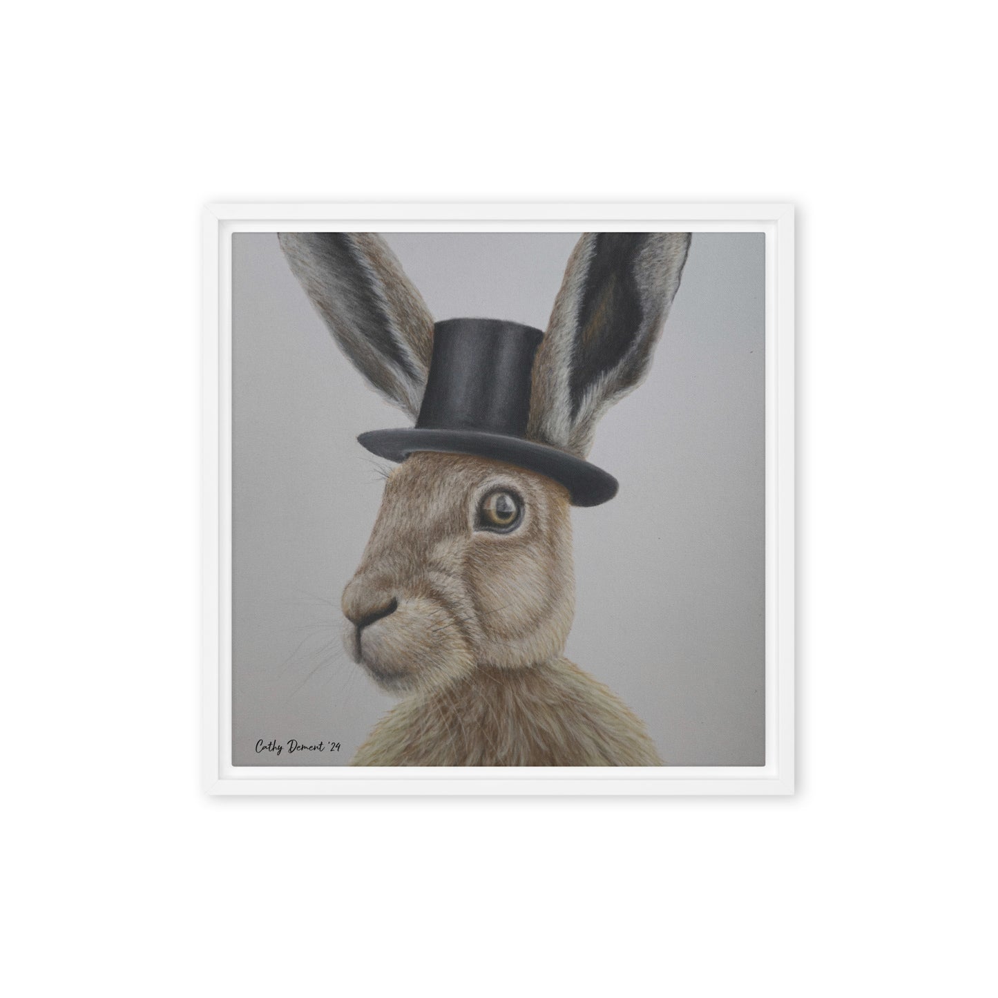 Framed Canvas Print - Dapper Aristohare - Whimsical Rabbit in Top Hat Artwork by Cathy Dement, Wall Art