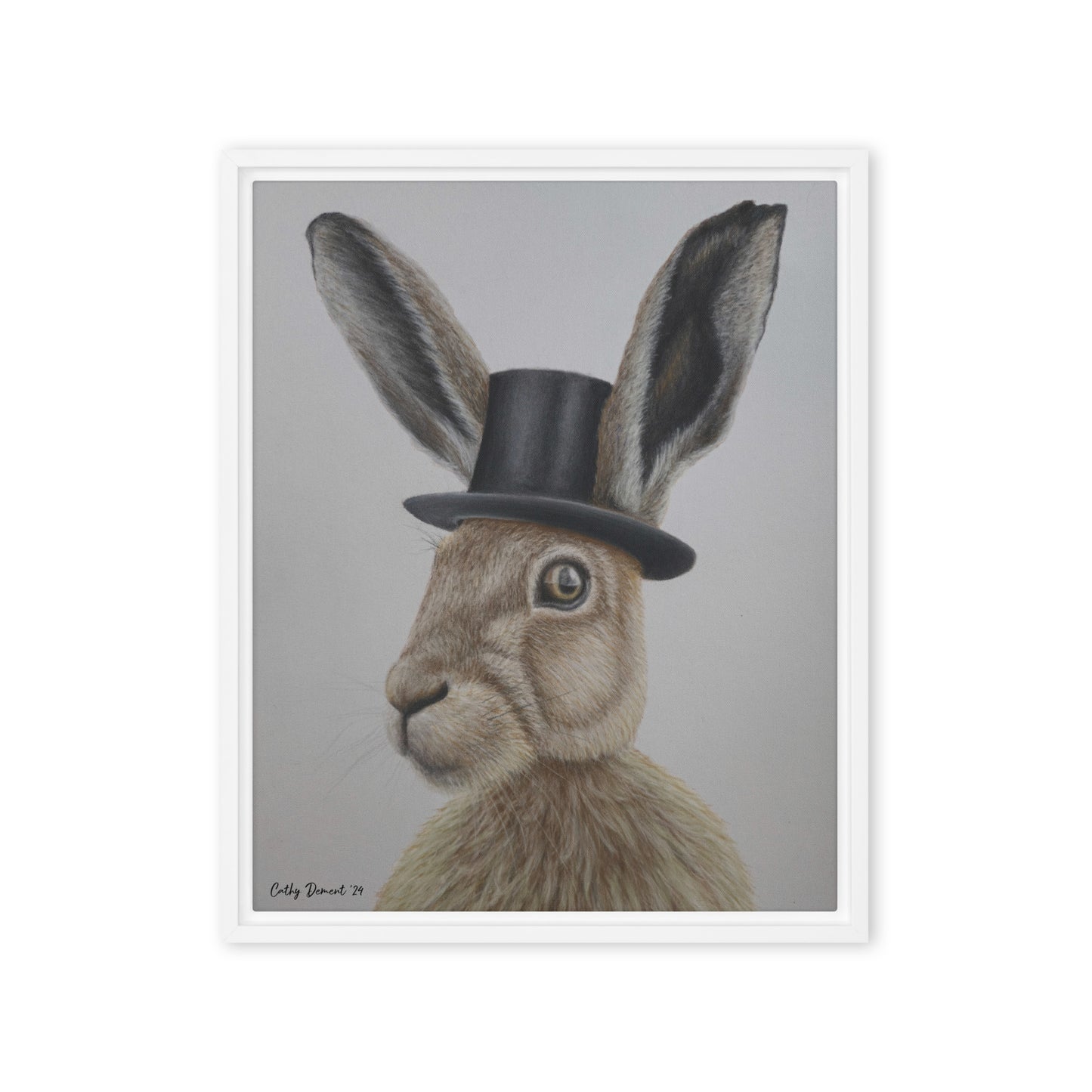 Framed Canvas Print - Dapper Aristohare - Whimsical Rabbit in Top Hat Artwork by Cathy Dement, Wall Art