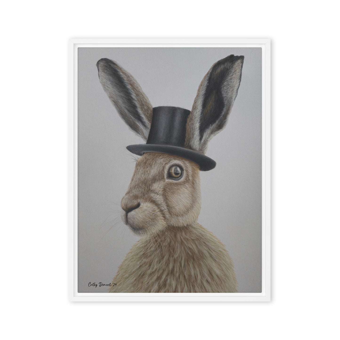 Framed Canvas Print - Dapper Aristohare - Whimsical Rabbit in Top Hat Artwork by Cathy Dement, Wall Art