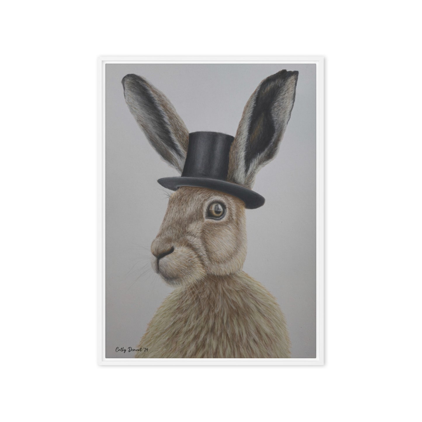 Framed Canvas Print - Dapper Aristohare - Whimsical Rabbit in Top Hat Artwork by Cathy Dement, Wall Art