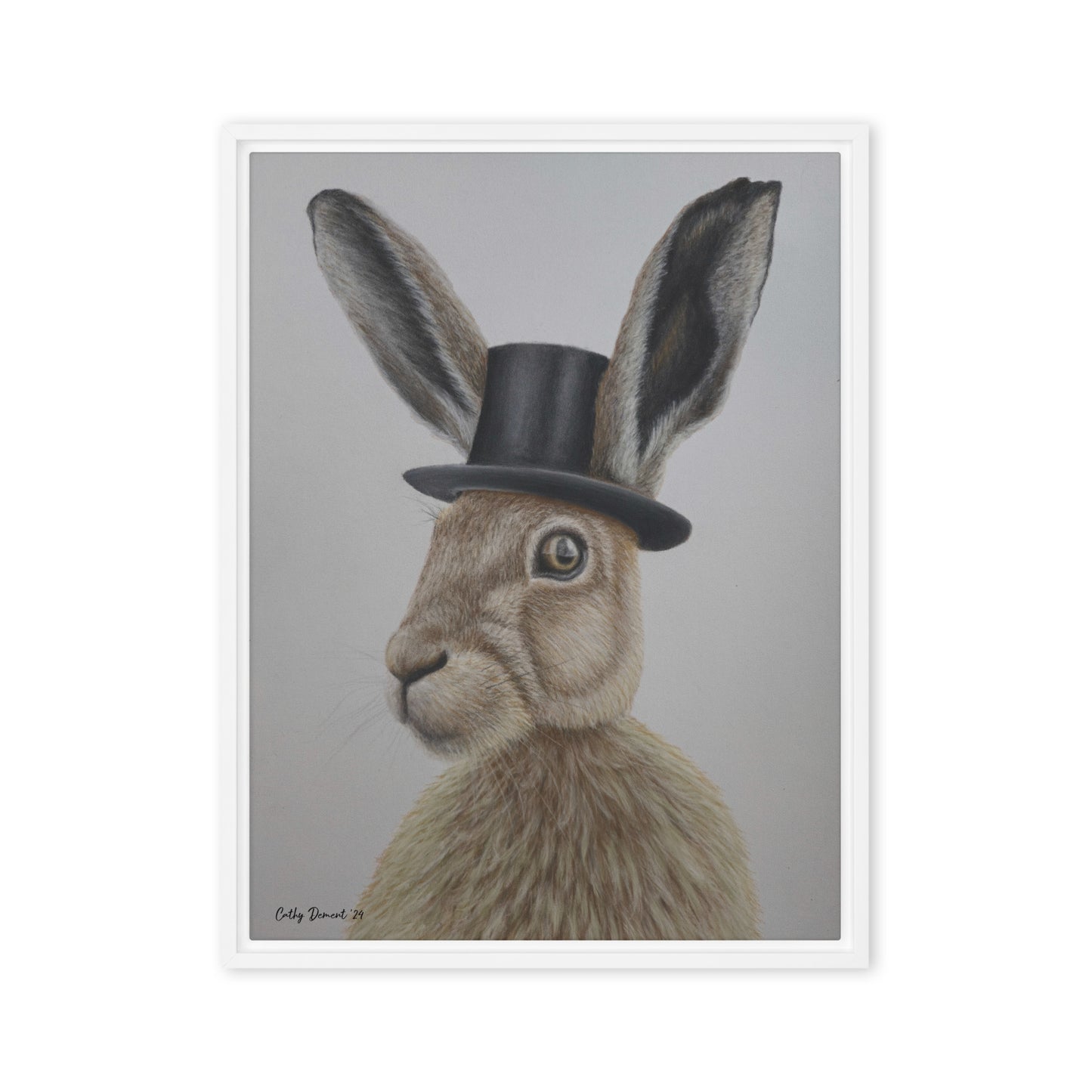 Framed Canvas Print - Dapper Aristohare - Whimsical Rabbit in Top Hat Artwork by Cathy Dement, Wall Art