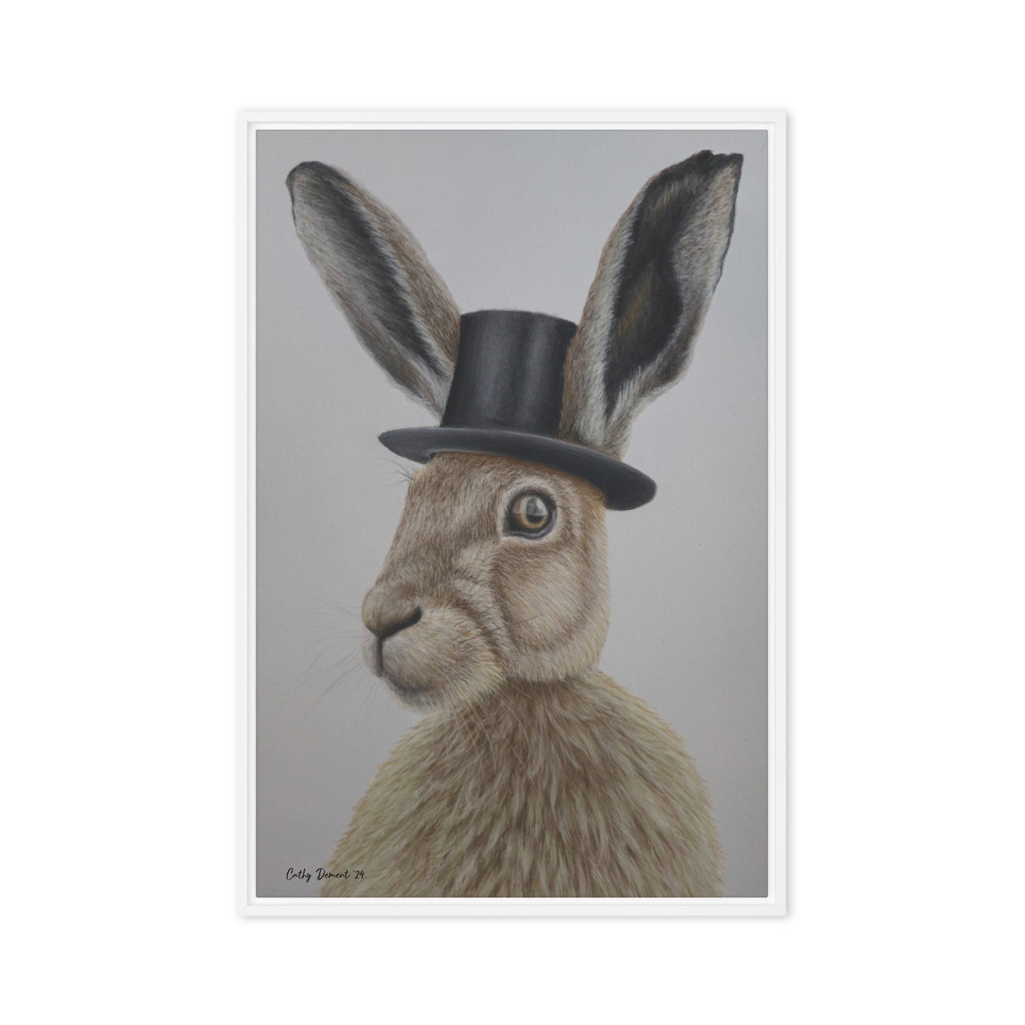 Framed Canvas Print - Dapper Aristohare - Whimsical Rabbit in Top Hat Artwork by Cathy Dement, Wall Art