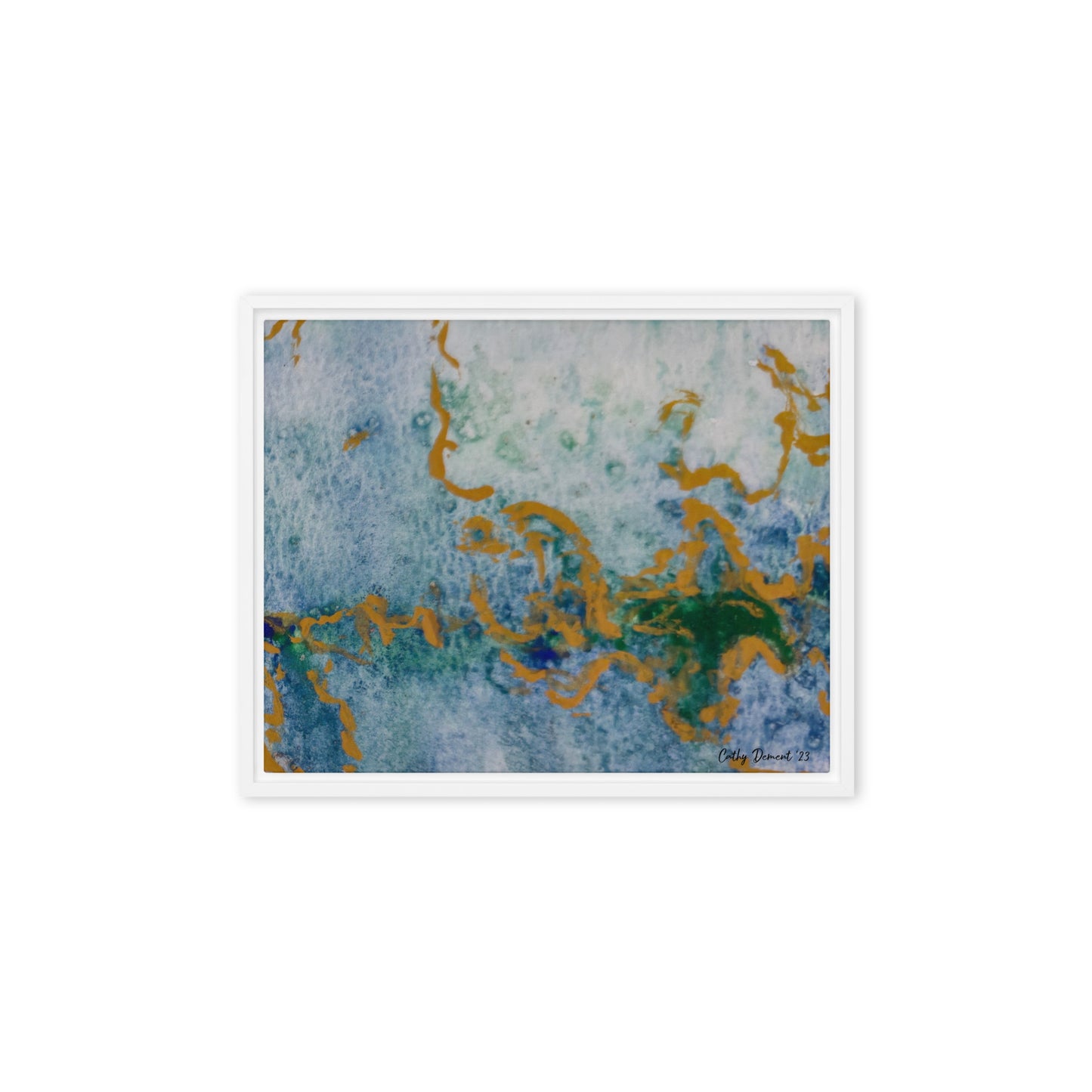 Framed Canvas Print - Celestial Dreamscape #1 - Abstract Watercolor, Blue, Green, and Gold Print, Wall Art