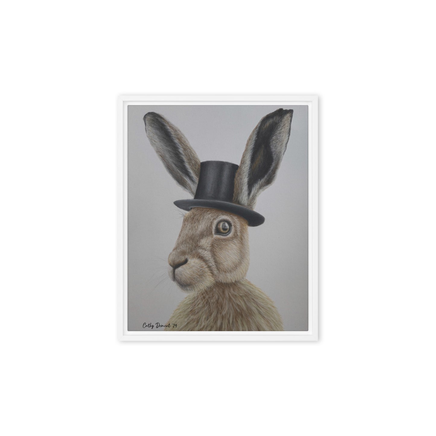 Framed Canvas Print - Dapper Aristohare - Whimsical Rabbit in Top Hat Artwork by Cathy Dement, Wall Art