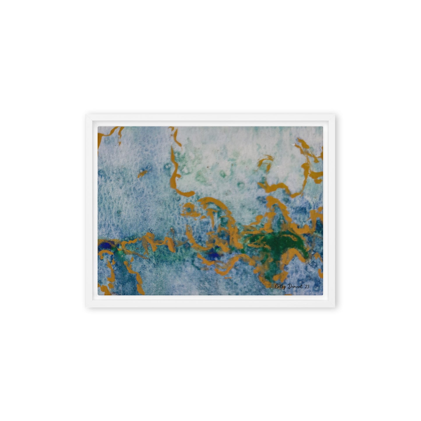 Framed Canvas Print - Celestial Dreamscape #1 - Abstract Watercolor, Blue, Green, and Gold Print, Wall Art