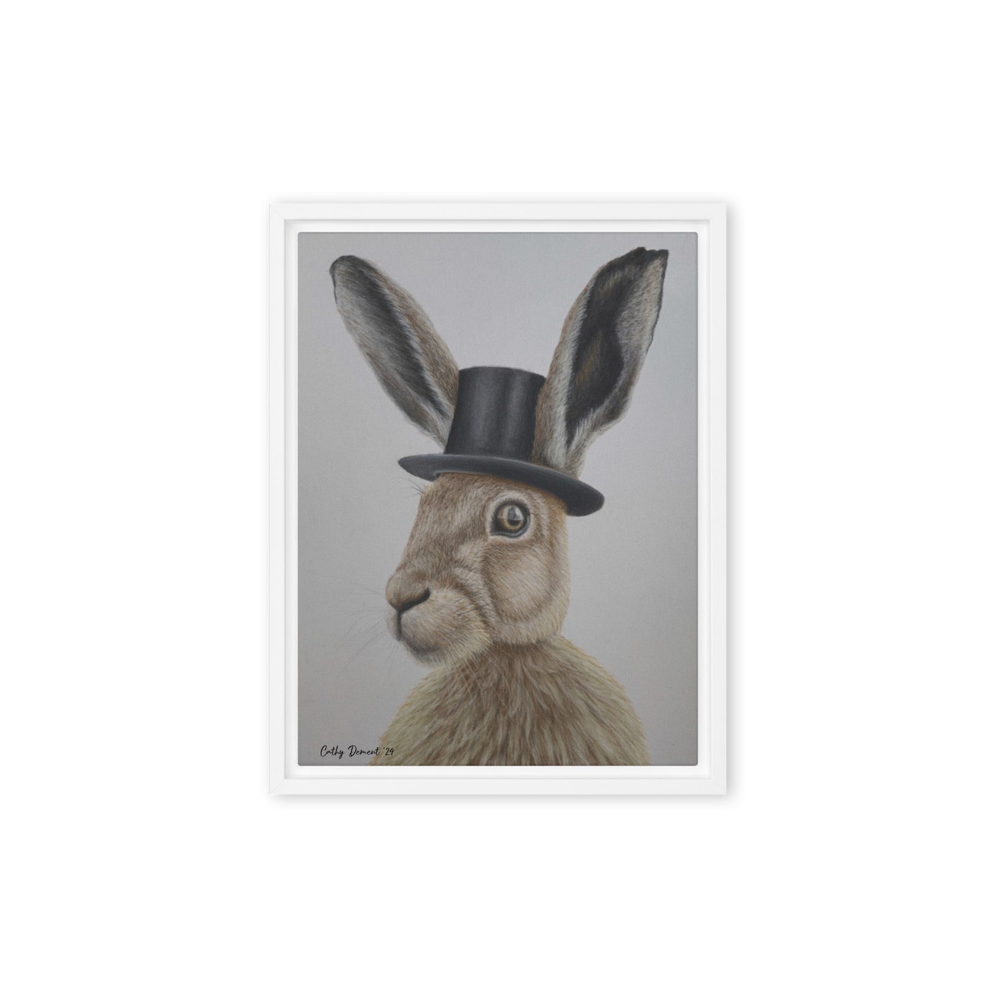 Framed Canvas Print - Dapper Aristohare - Whimsical Rabbit in Top Hat Artwork by Cathy Dement, Wall Art