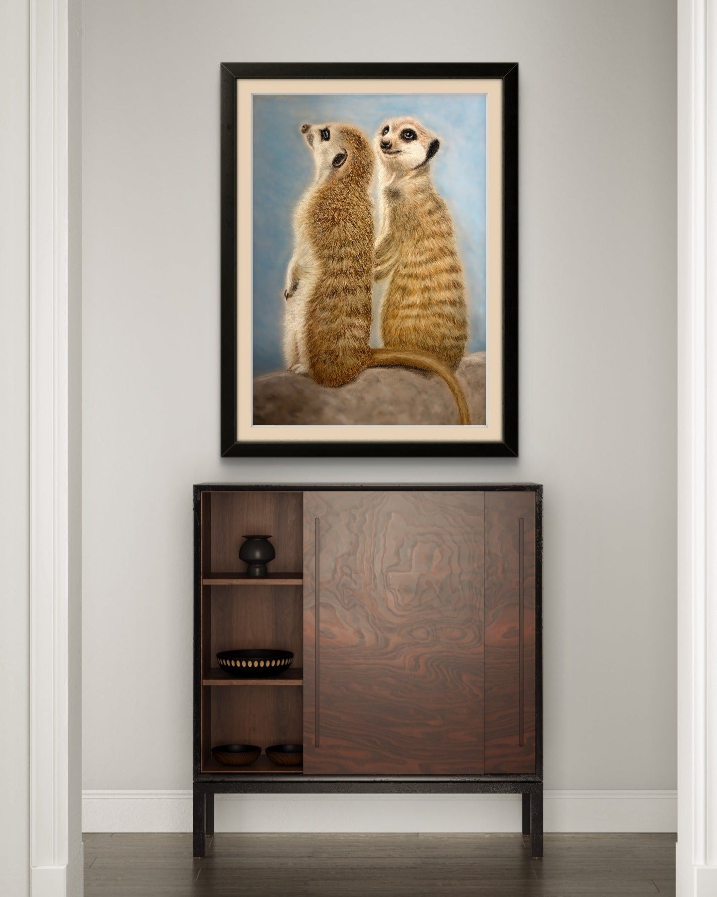 Curious Guardians: Meerkat Duo in Vigilance Original Artwork pastel painting of 2 meerkats, wildlife, animals