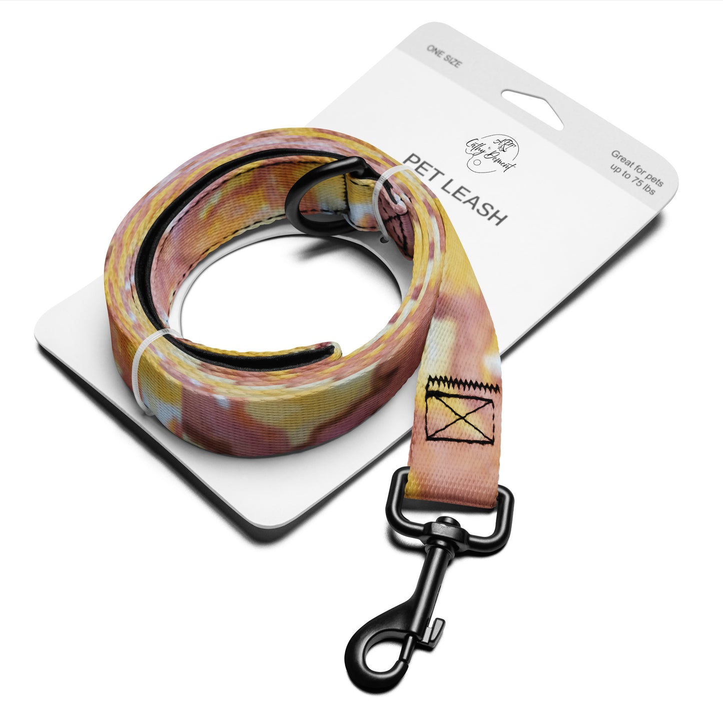 Sunset Veil Pet Dog Leash: Reg and Gold Abstract Artwork Design