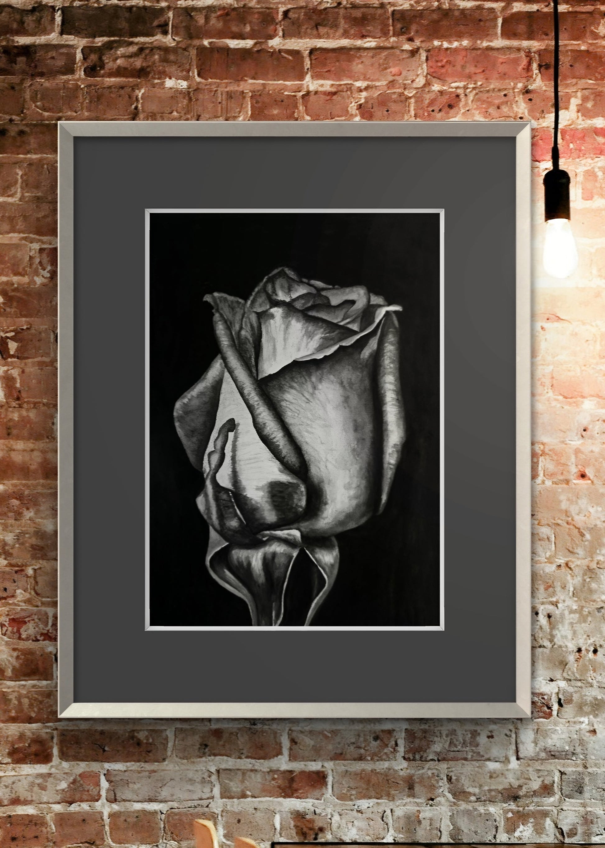 Dusk's Embrace: Monochrome Rose Artwork Print