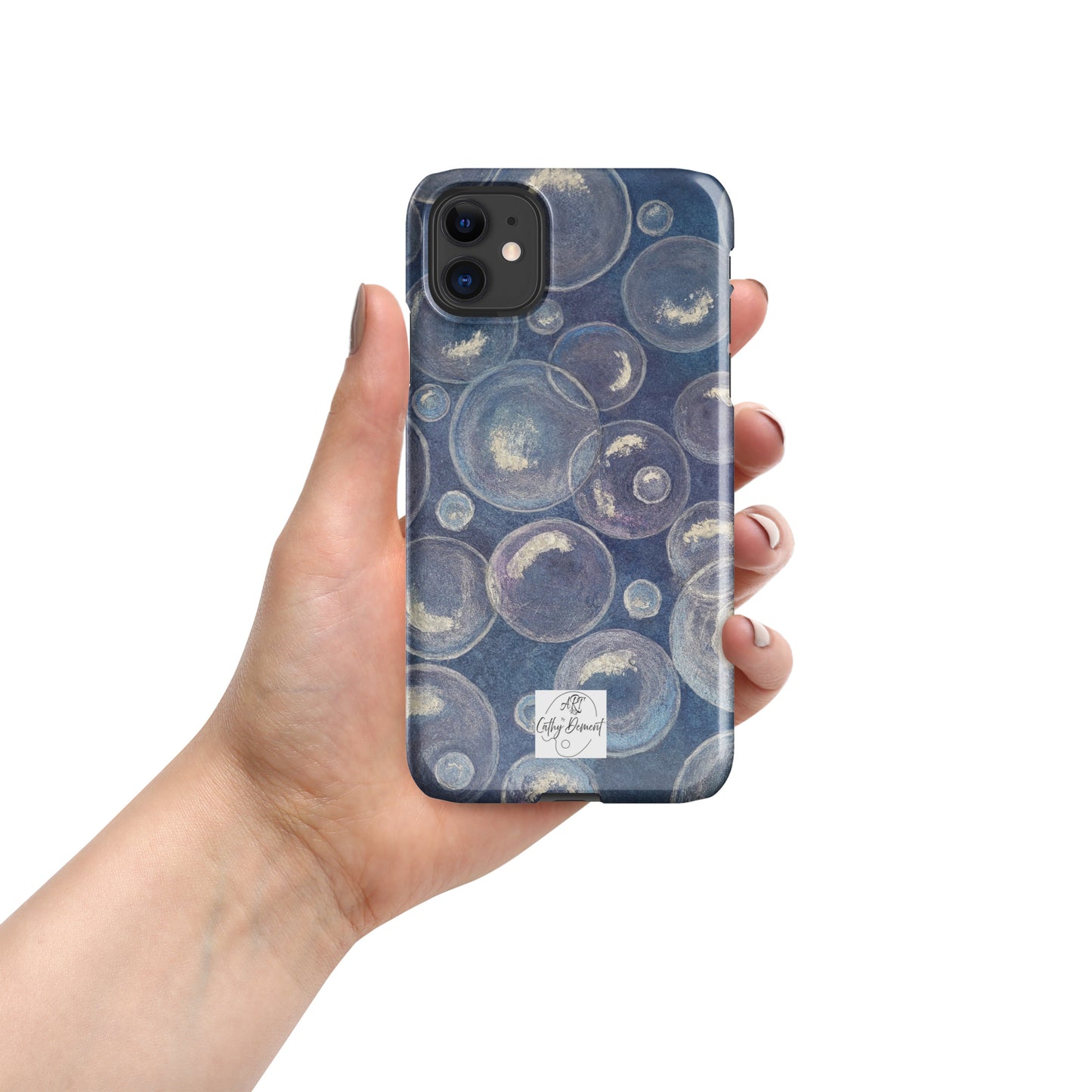 Snap Phone case for iPhone® - Tranquil Reflections: Blue and White Bubbles Artwork Design