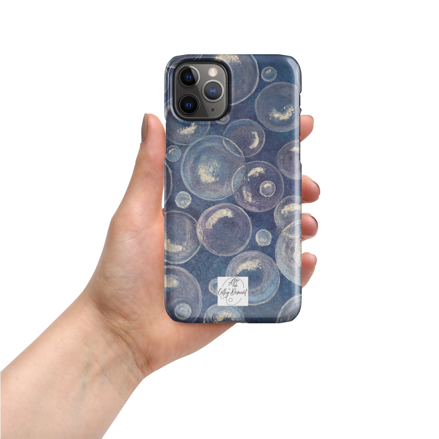 Snap Phone case for iPhone® - Tranquil Reflections: Blue and White Bubbles Artwork Design