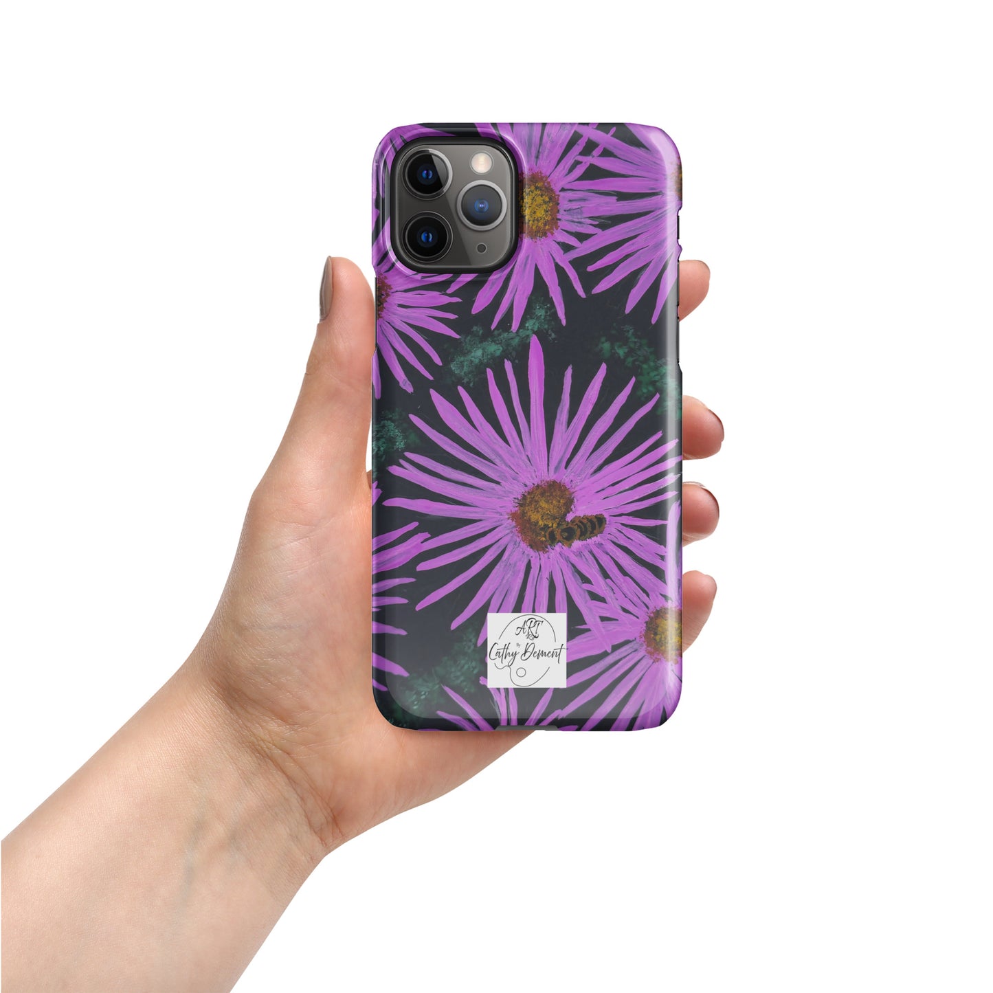 Snap Phone Case for iPhone® - Purple Aster Flowers With Bee - Colorful Floral Artwork Design