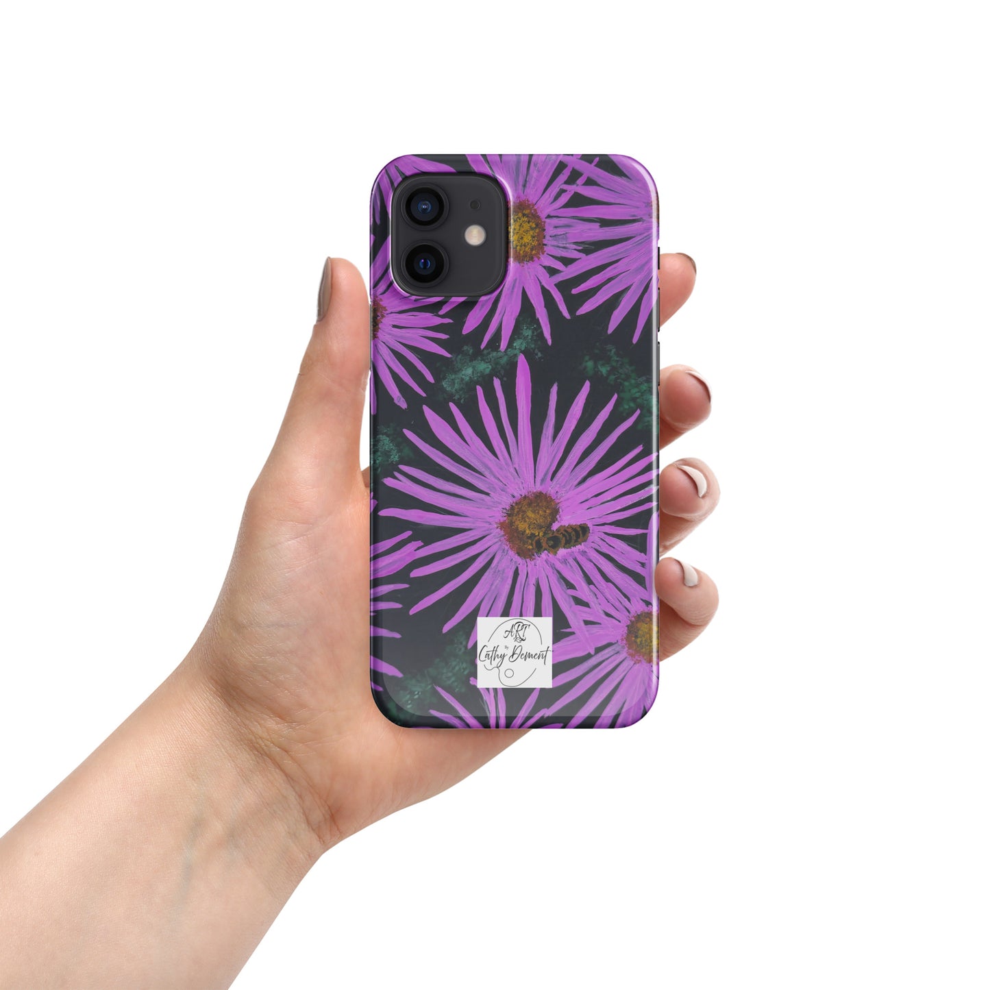 Snap Phone Case for iPhone® - Purple Aster Flowers With Bee - Colorful Floral Artwork Design