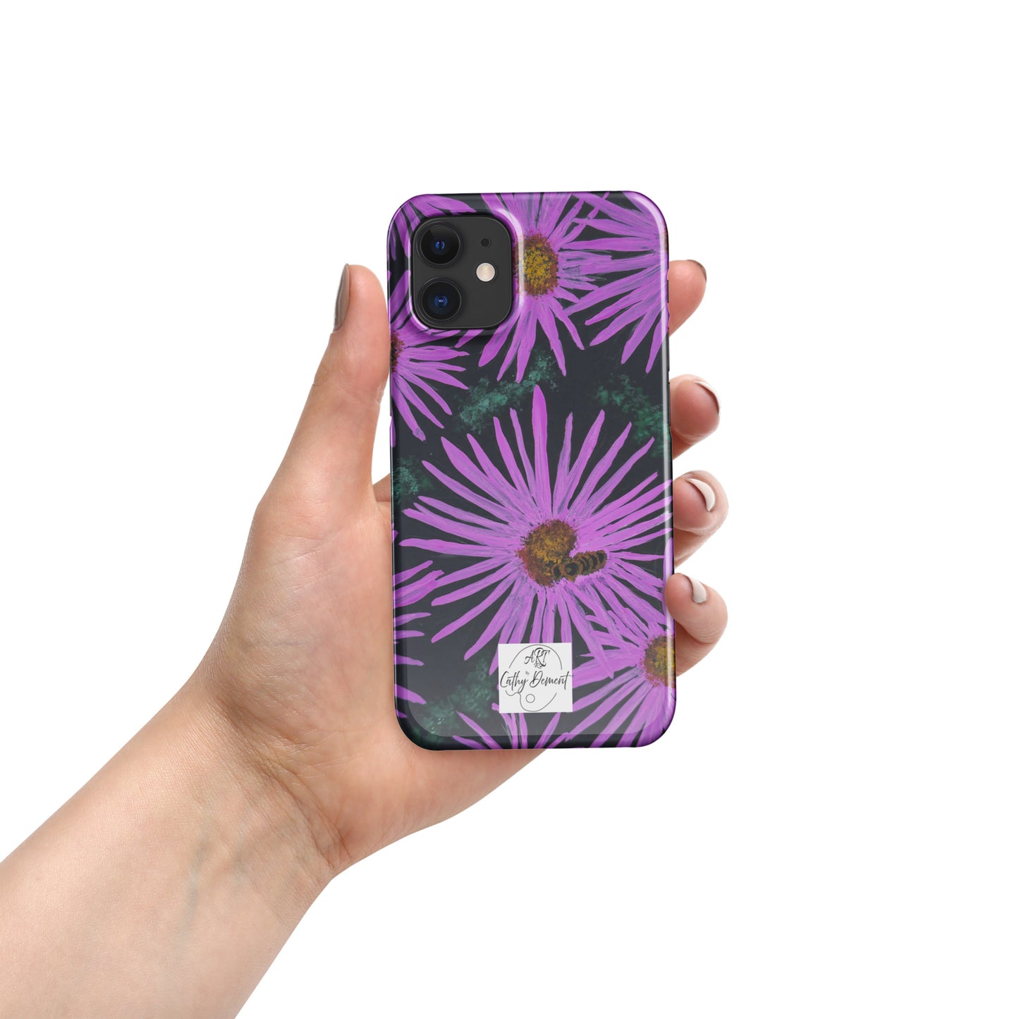 Snap Phone Case for iPhone® - Purple Aster Flowers With Bee - Colorful Floral Artwork Design