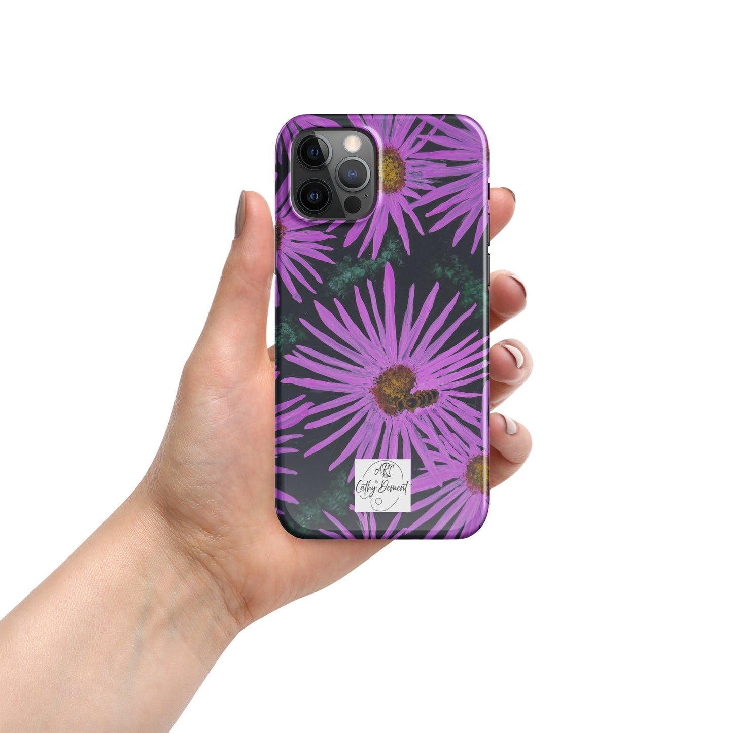 Snap Phone Case for iPhone® - Purple Aster Flowers With Bee - Colorful Floral Artwork Design