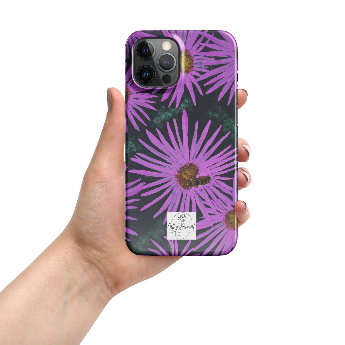 Snap Phone Case for iPhone® - Purple Aster Flowers With Bee - Colorful Floral Artwork Design