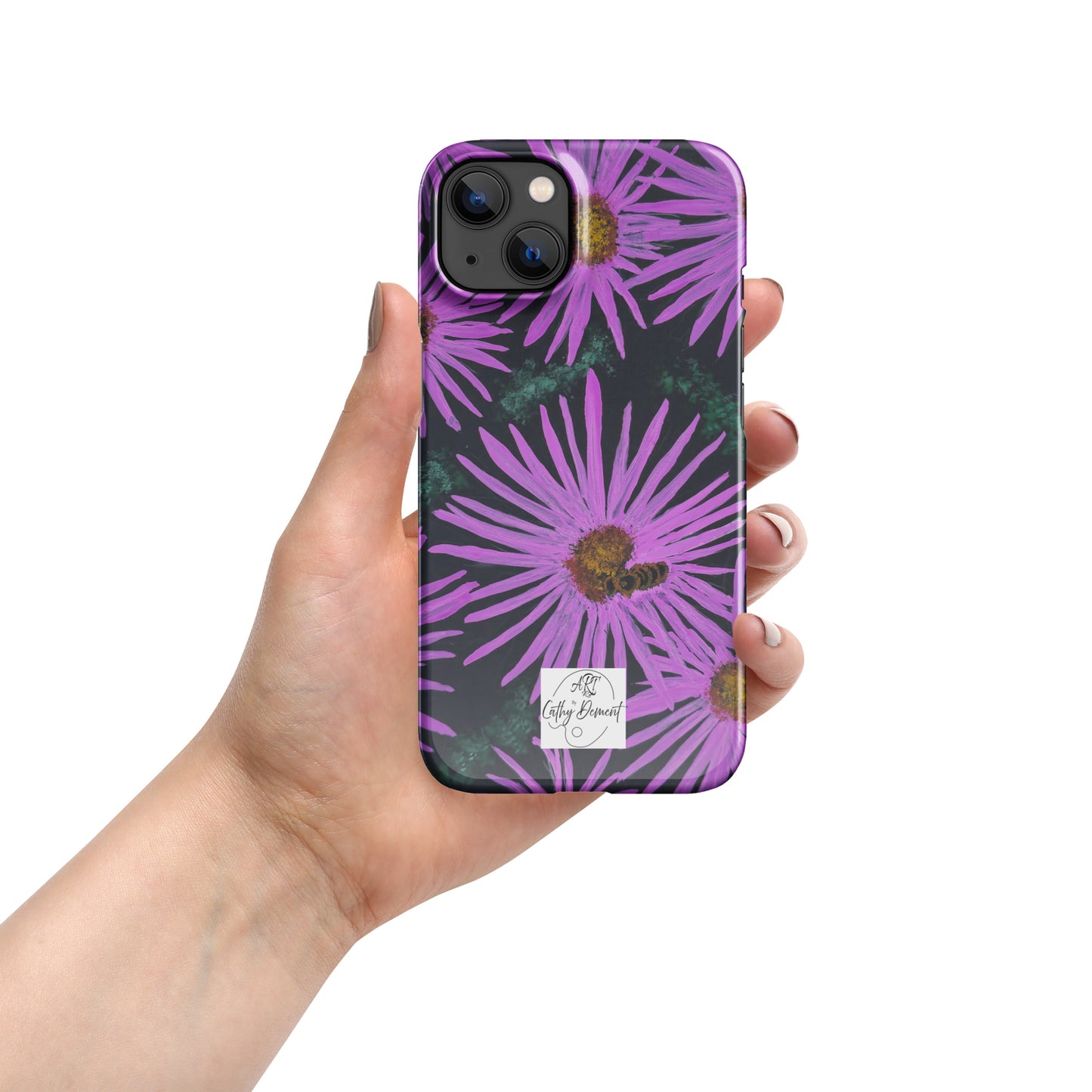 Snap Phone Case for iPhone® - Purple Aster Flowers With Bee - Colorful Floral Artwork Design