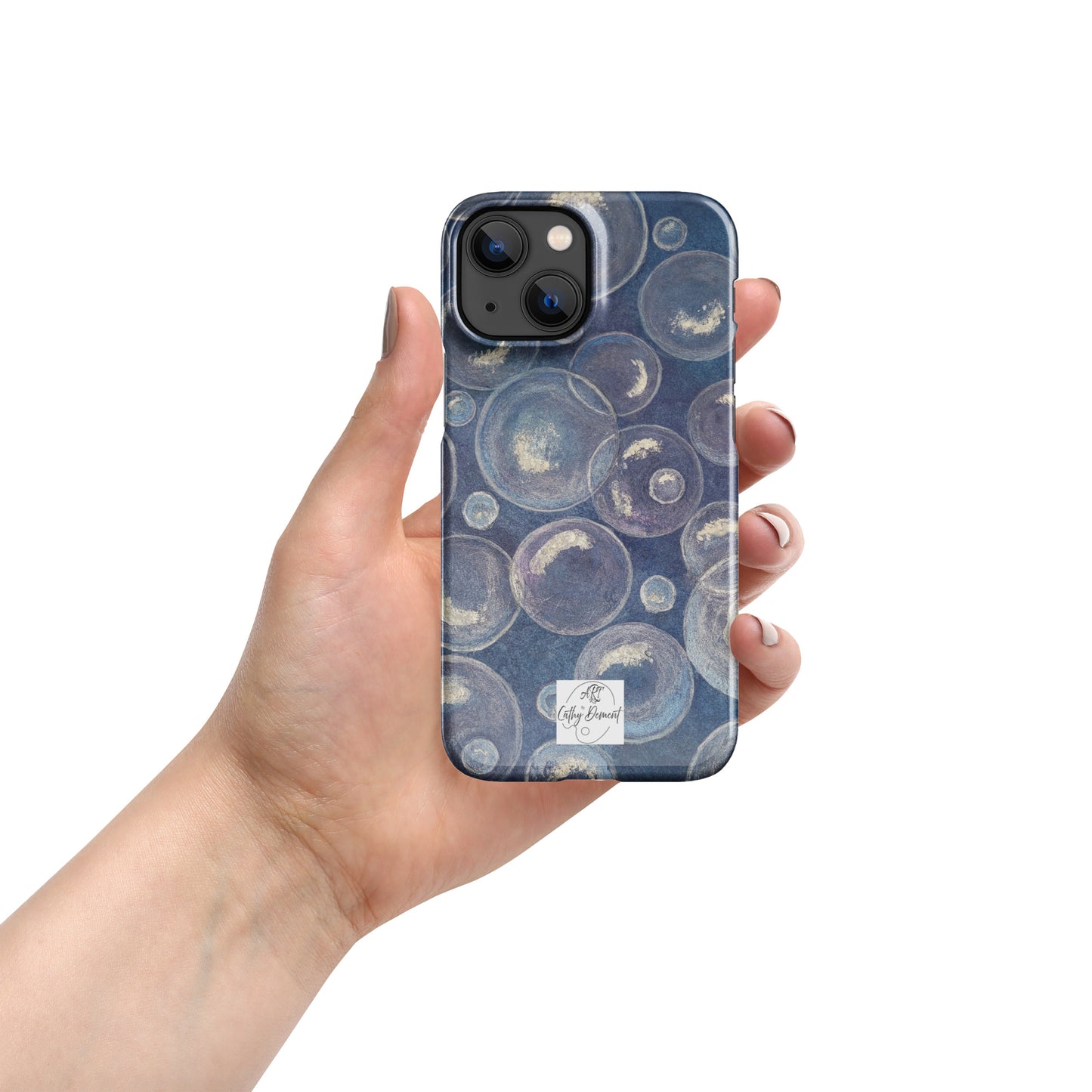 Snap Phone case for iPhone® - Tranquil Reflections: Blue and White Bubbles Artwork Design