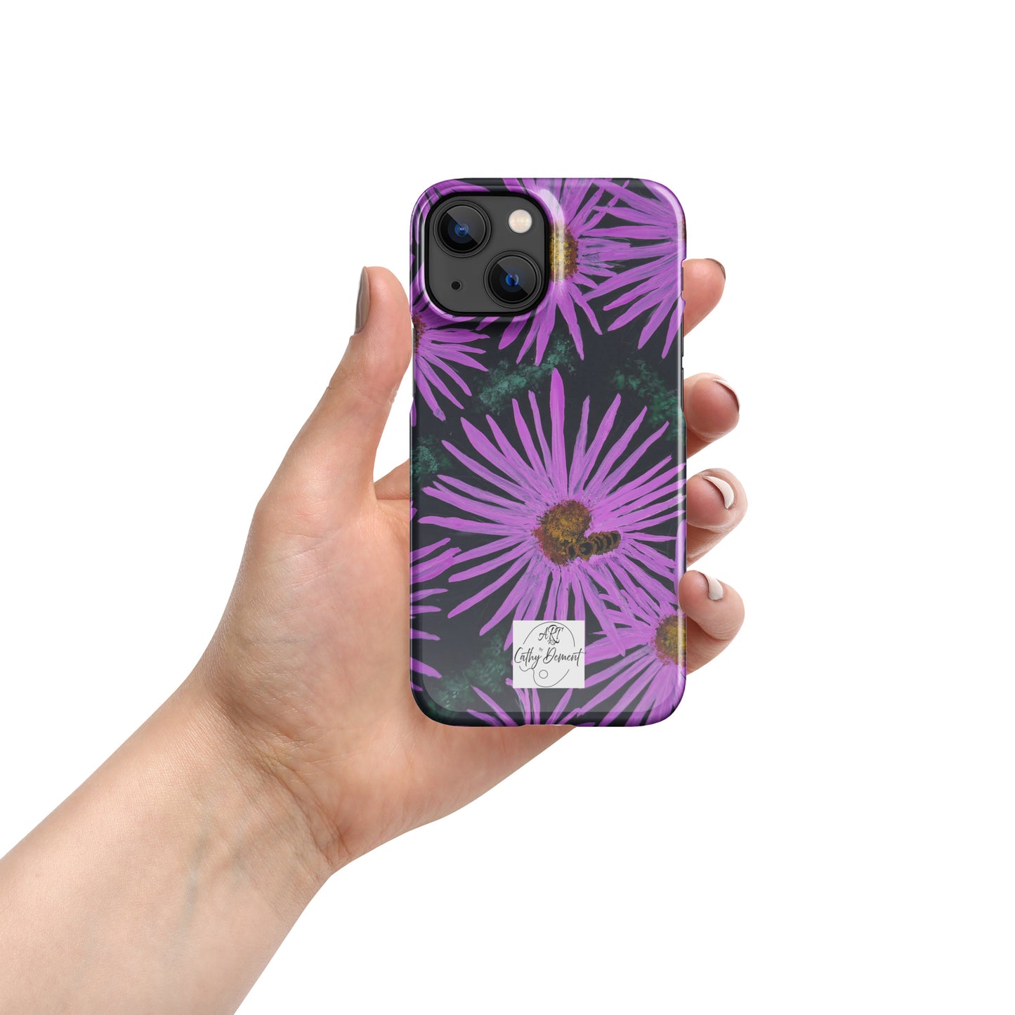 Snap Phone Case for iPhone® - Purple Aster Flowers With Bee - Colorful Floral Artwork Design