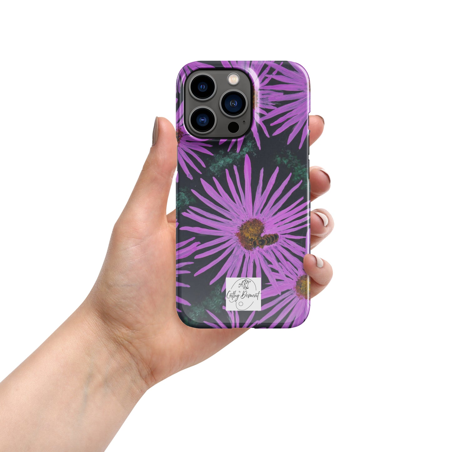 Snap Phone Case for iPhone® - Purple Aster Flowers With Bee - Colorful Floral Artwork Design