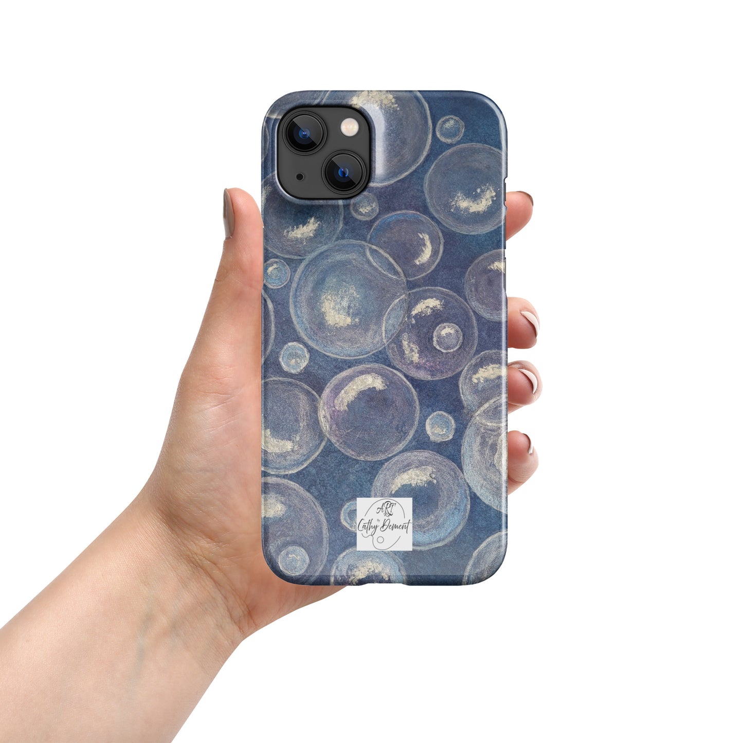 Snap Phone case for iPhone® - Tranquil Reflections: Blue and White Bubbles Artwork Design