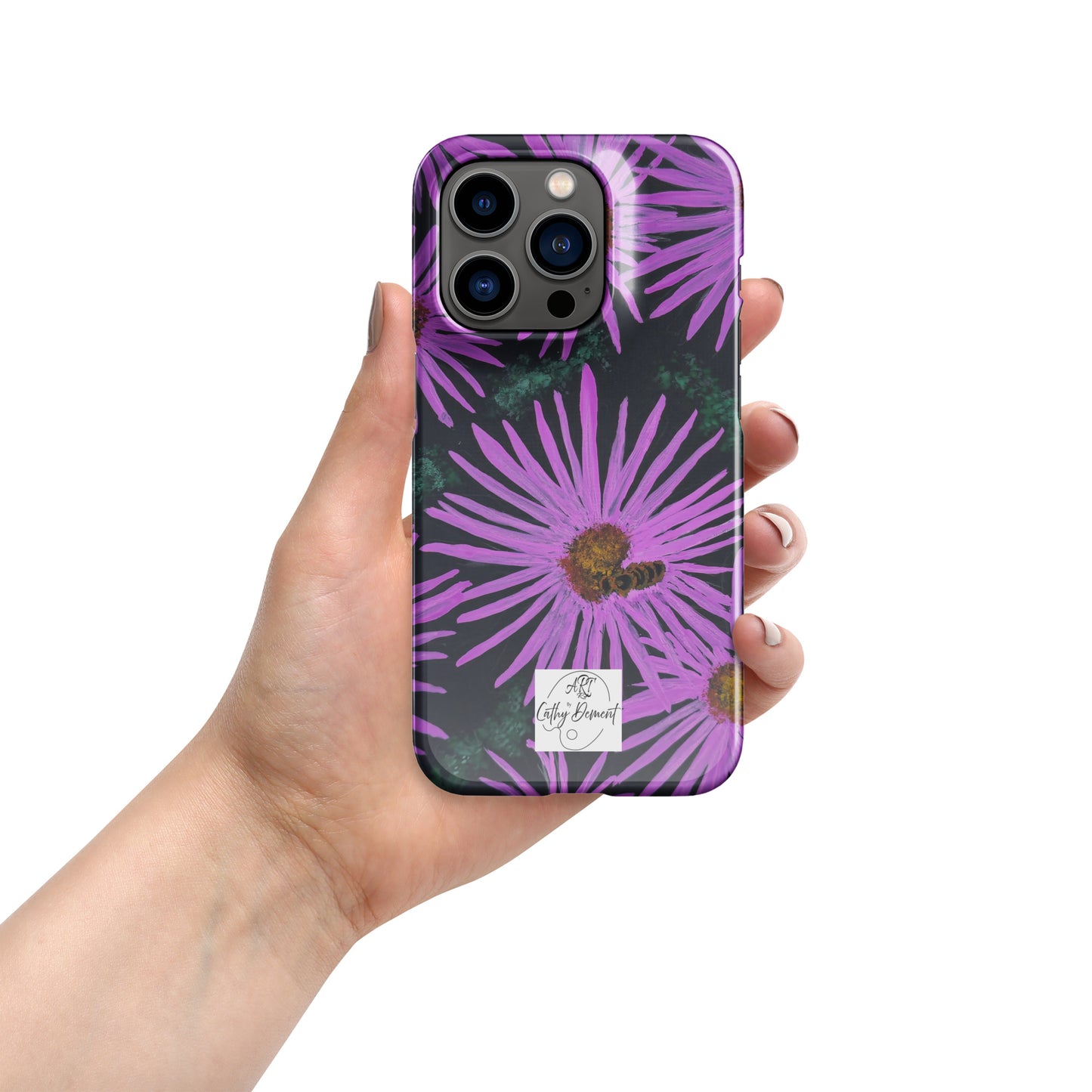 Snap Phone Case for iPhone® - Purple Aster Flowers With Bee - Colorful Floral Artwork Design