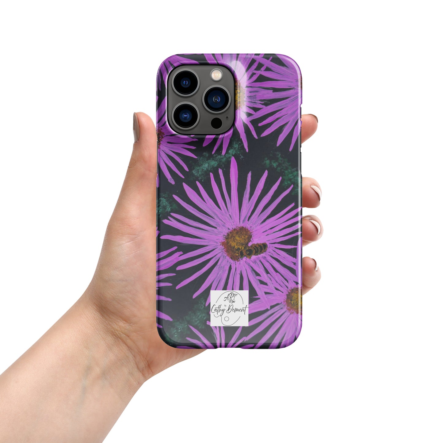 Snap Phone Case for iPhone® - Purple Aster Flowers With Bee - Colorful Floral Artwork Design