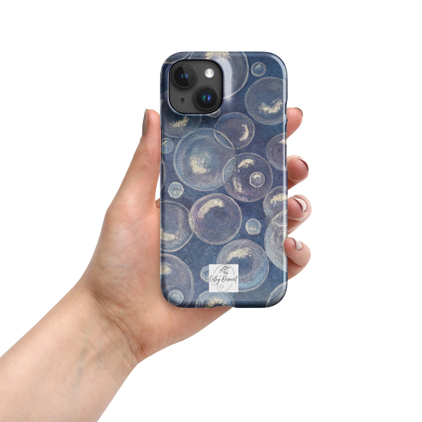 Snap Phone case for iPhone® - Tranquil Reflections: Blue and White Bubbles Artwork Design