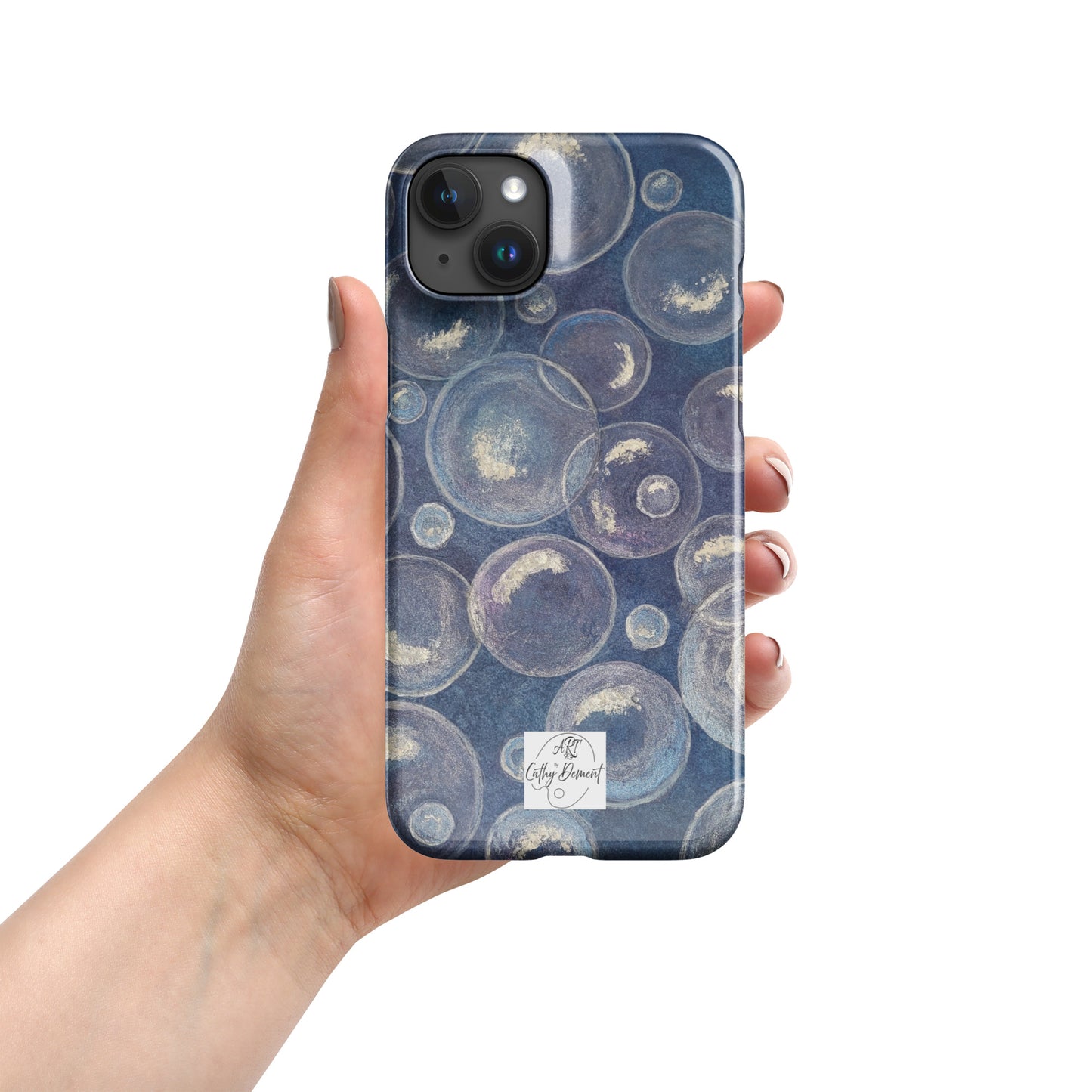 Snap Phone case for iPhone® - Tranquil Reflections: Blue and White Bubbles Artwork Design