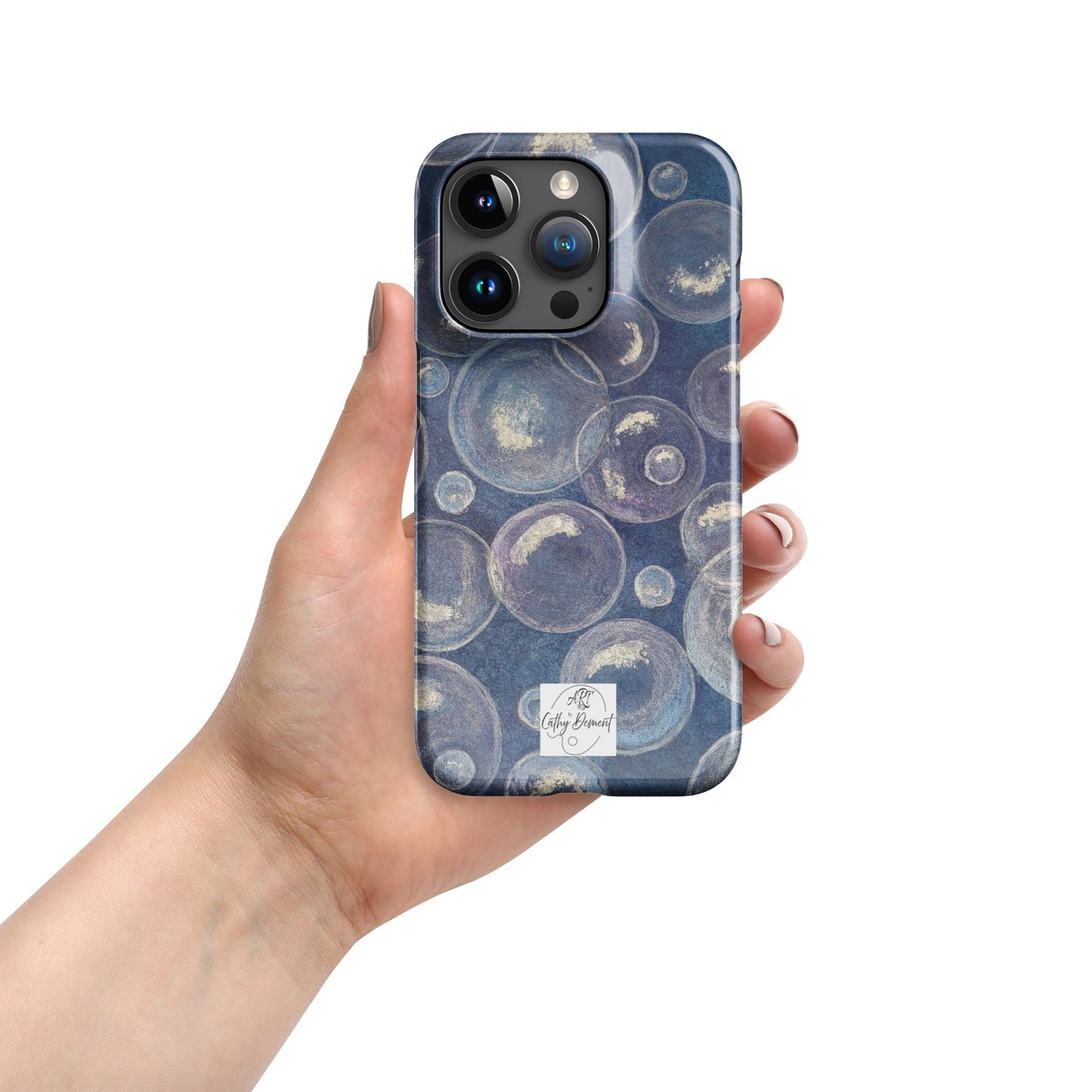 Snap Phone case for iPhone® - Tranquil Reflections: Blue and White Bubbles Artwork Design