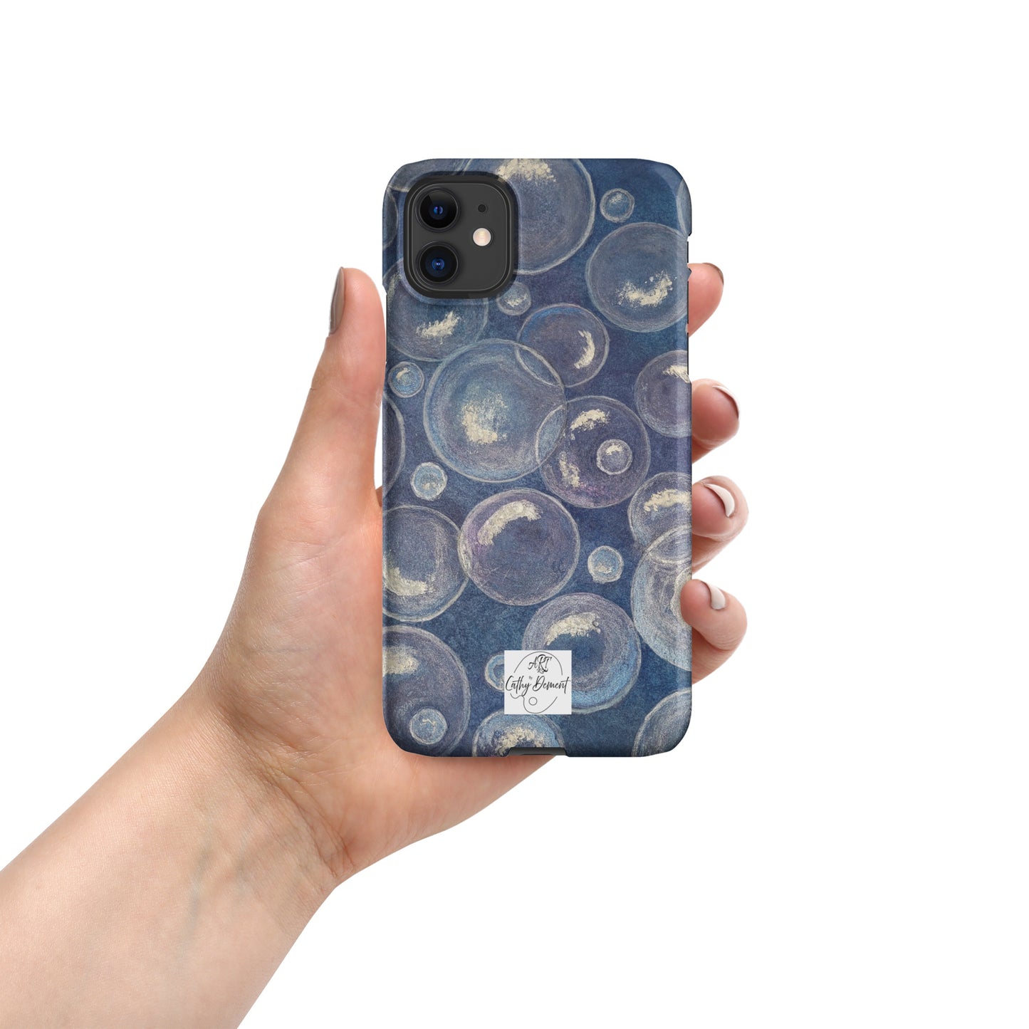 Snap Phone case for iPhone® - Tranquil Reflections: Blue and White Bubbles Artwork Design