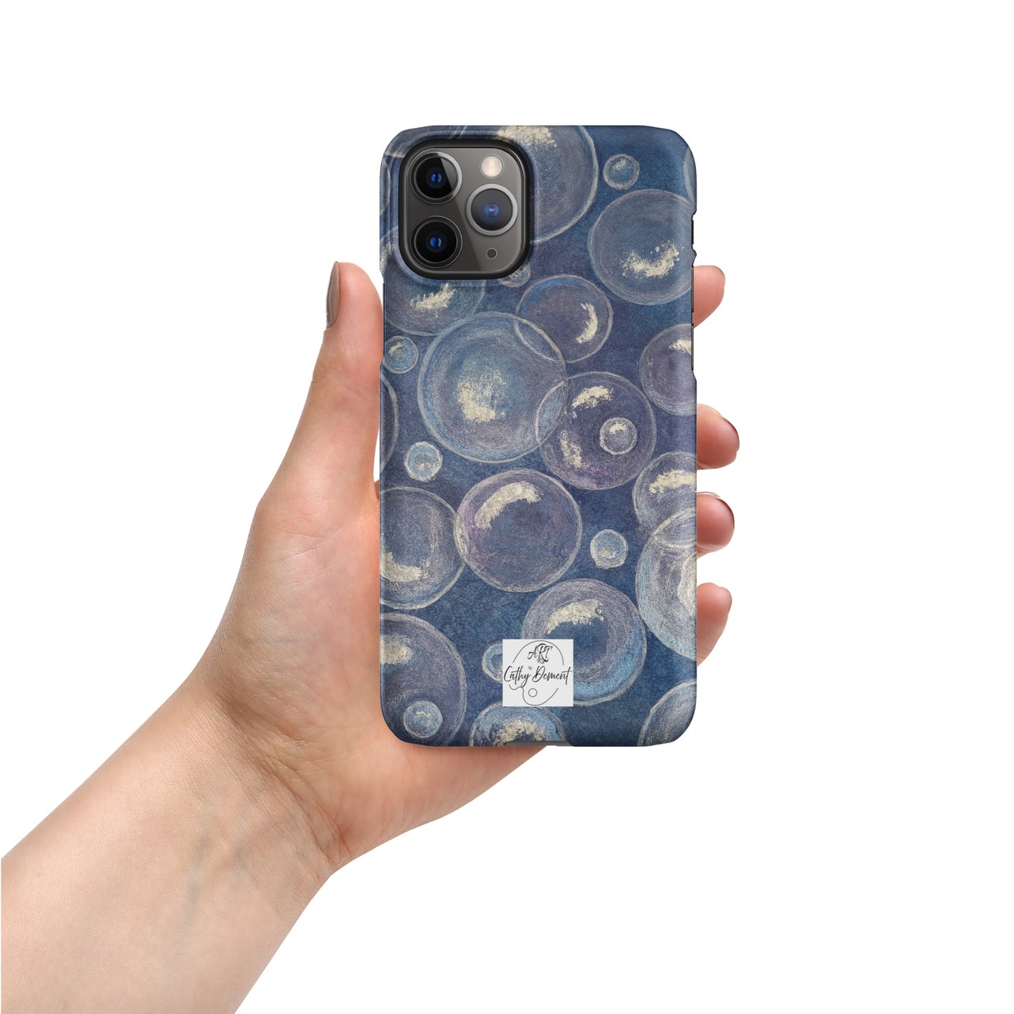 Snap Phone case for iPhone® - Tranquil Reflections: Blue and White Bubbles Artwork Design