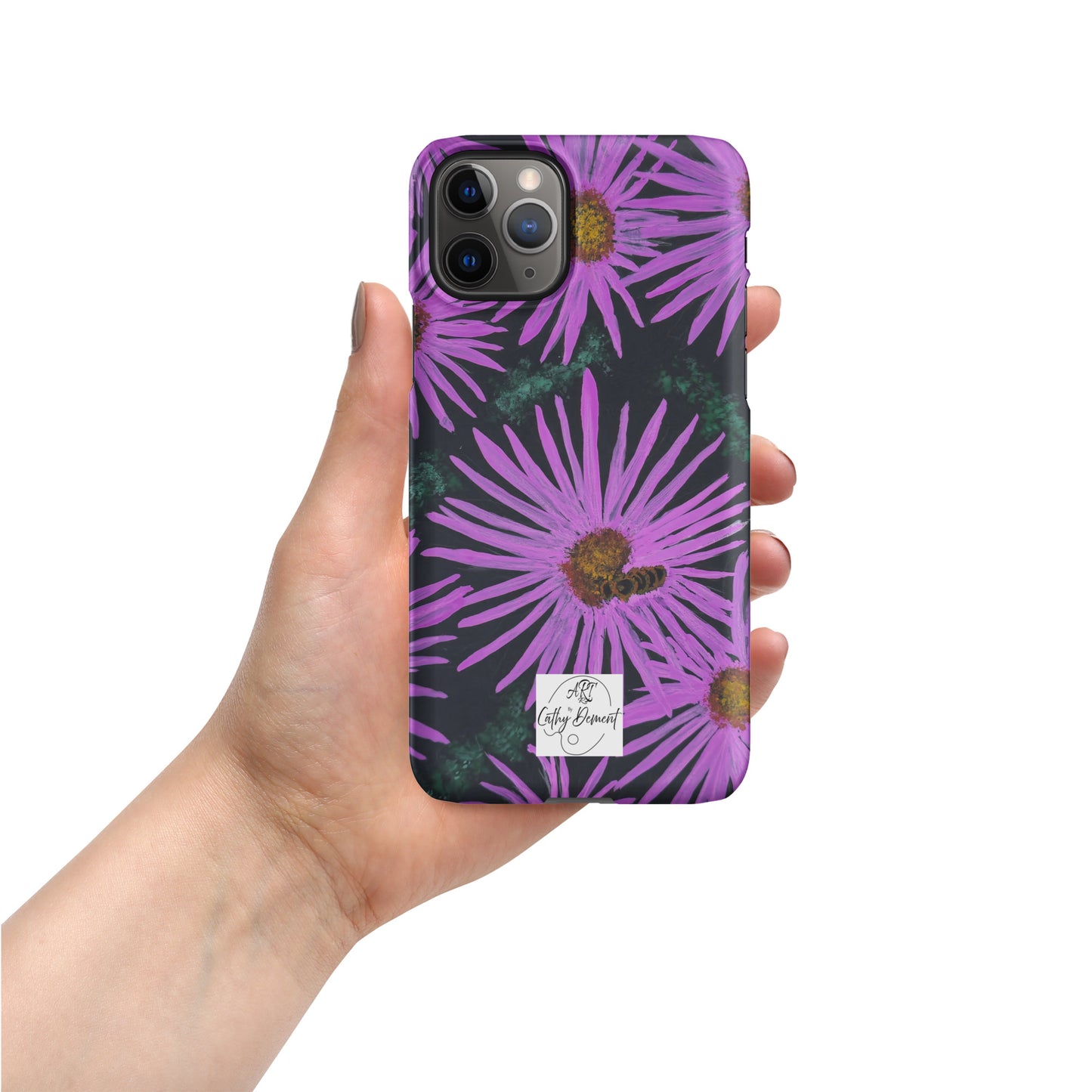 Snap Phone Case for iPhone® - Purple Aster Flowers With Bee - Colorful Floral Artwork Design