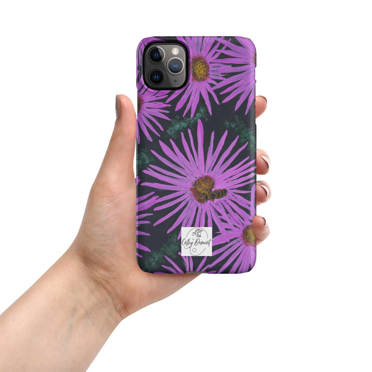 Snap Phone Case for iPhone® - Purple Aster Flowers With Bee - Colorful Floral Artwork Design